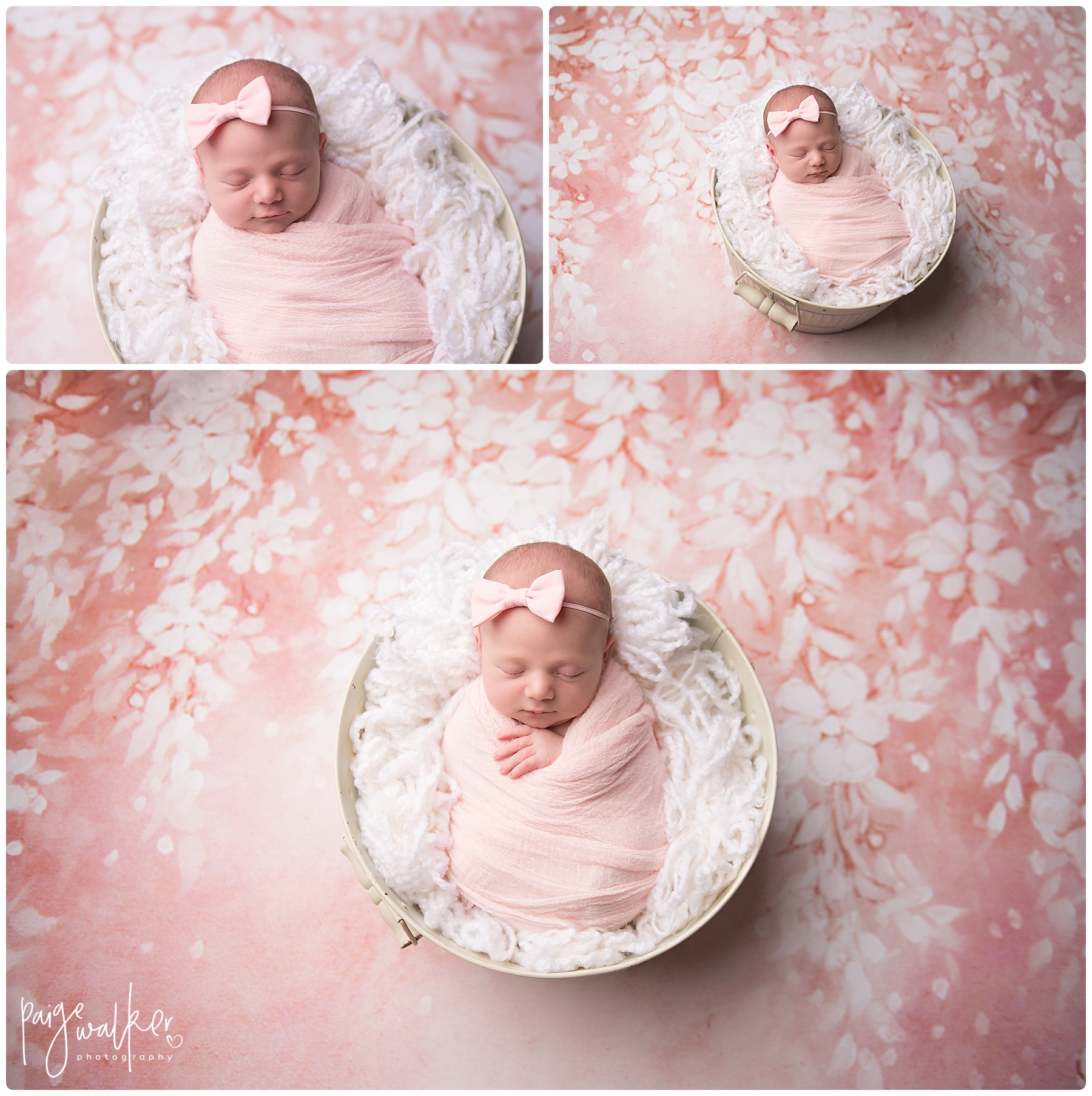 newborn girl photographed from above in a bucket