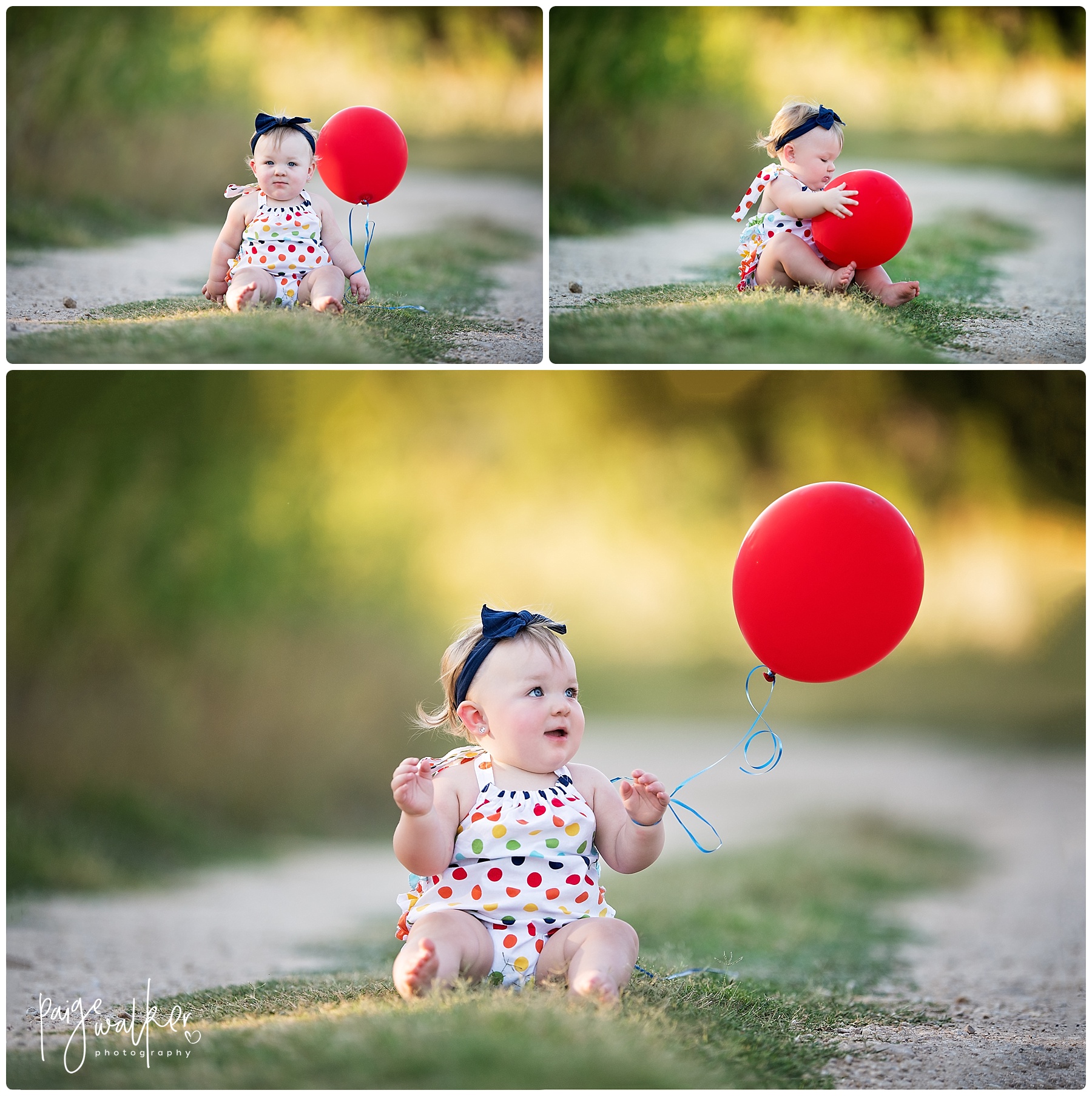 one year old with her one red balloon
