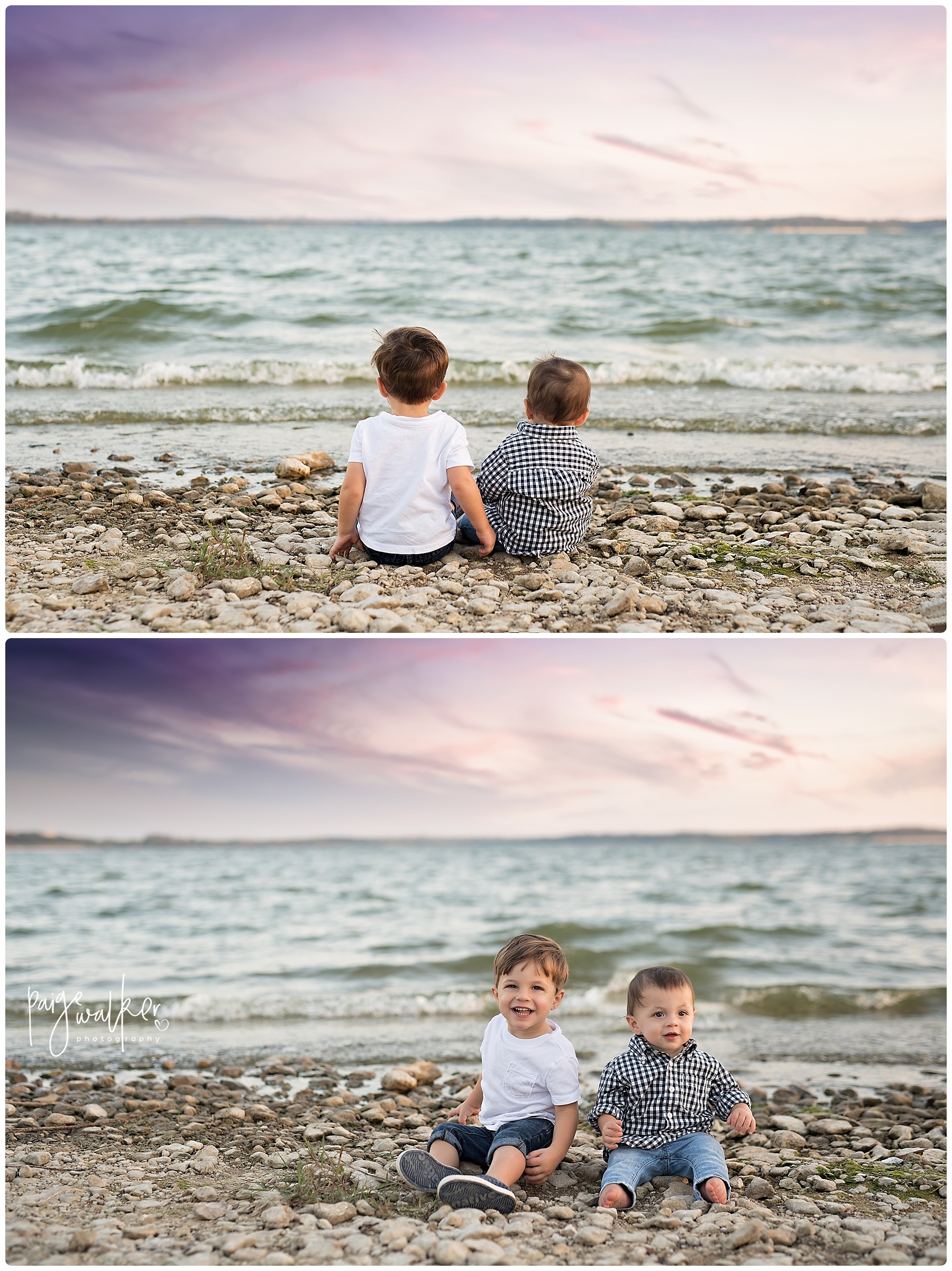 brothers sitting together on a beach
