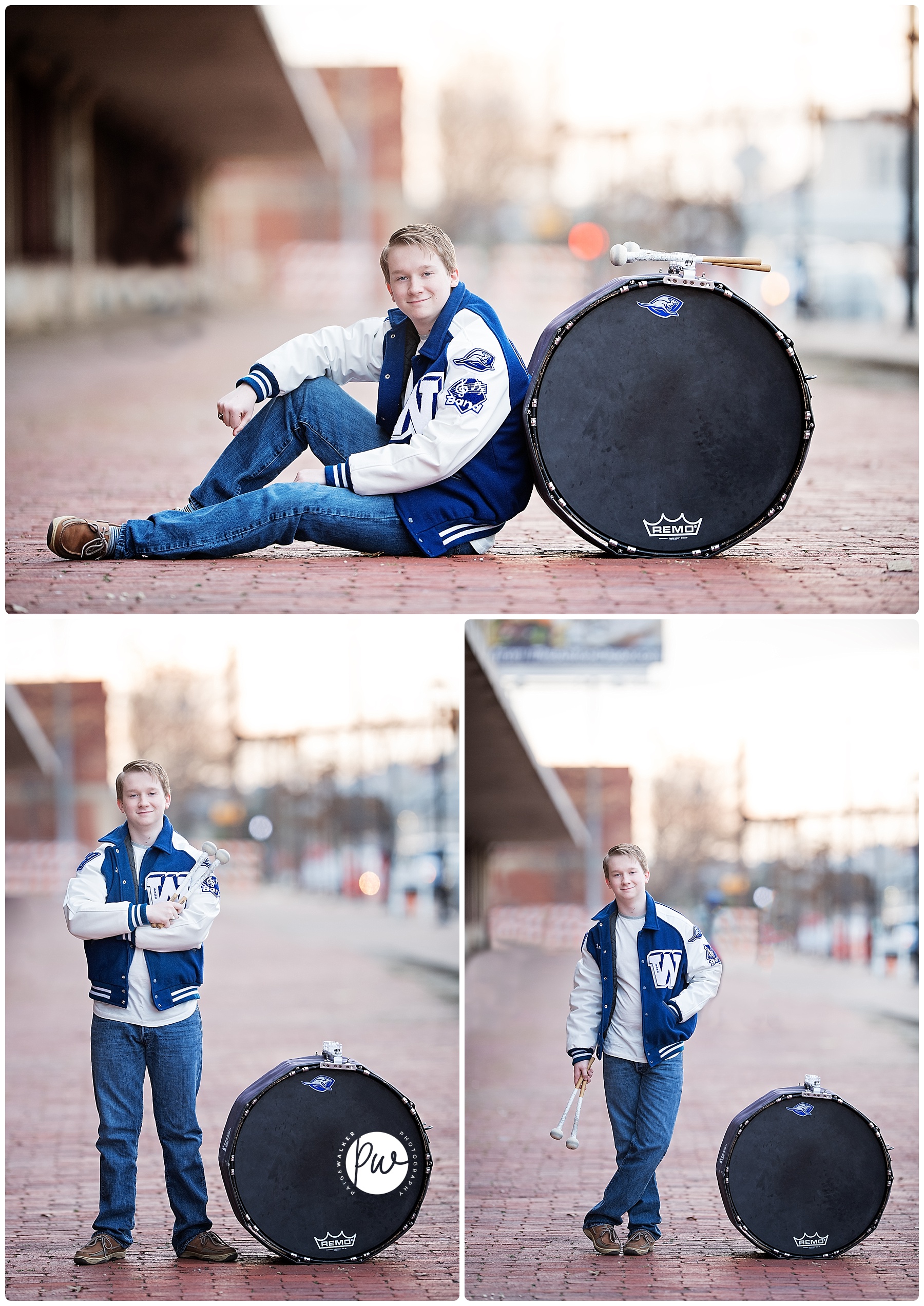 high school senior boy with his drum