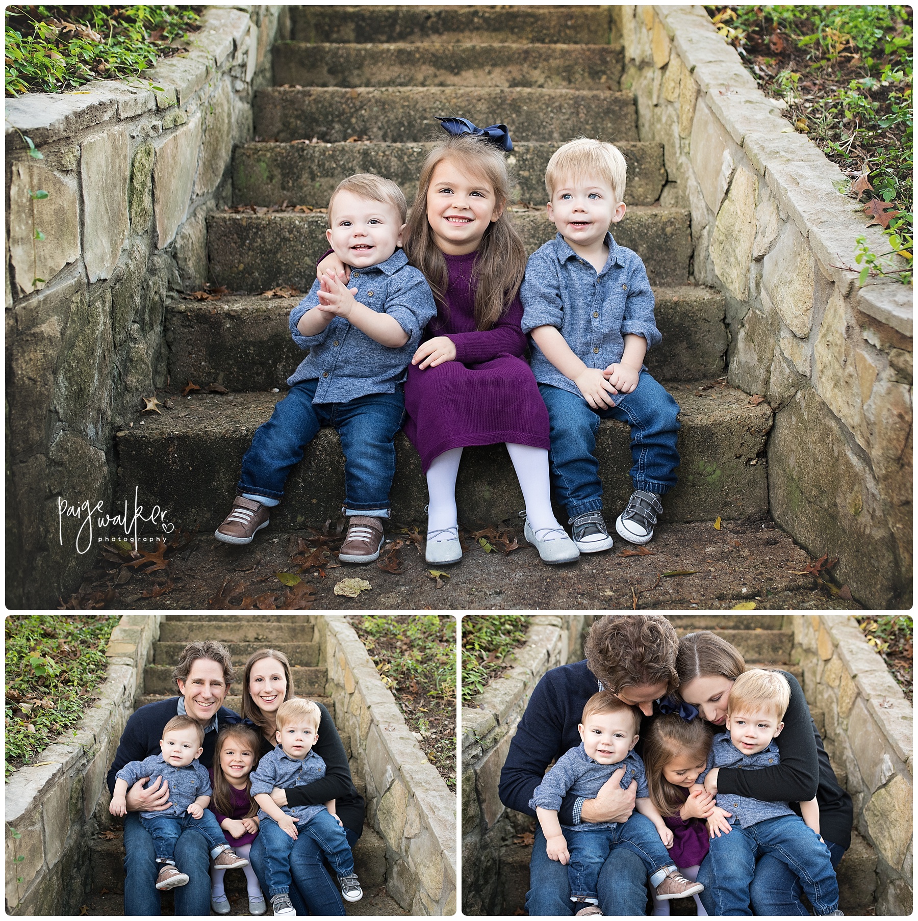siblings sitting together on stairs