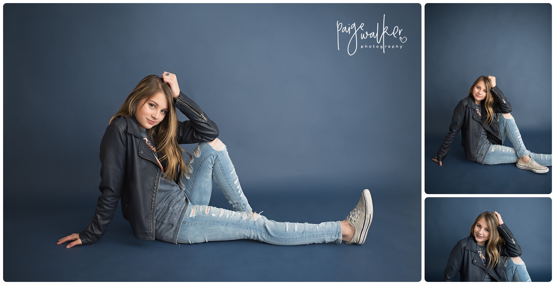 teen sitting on the ground in the studio