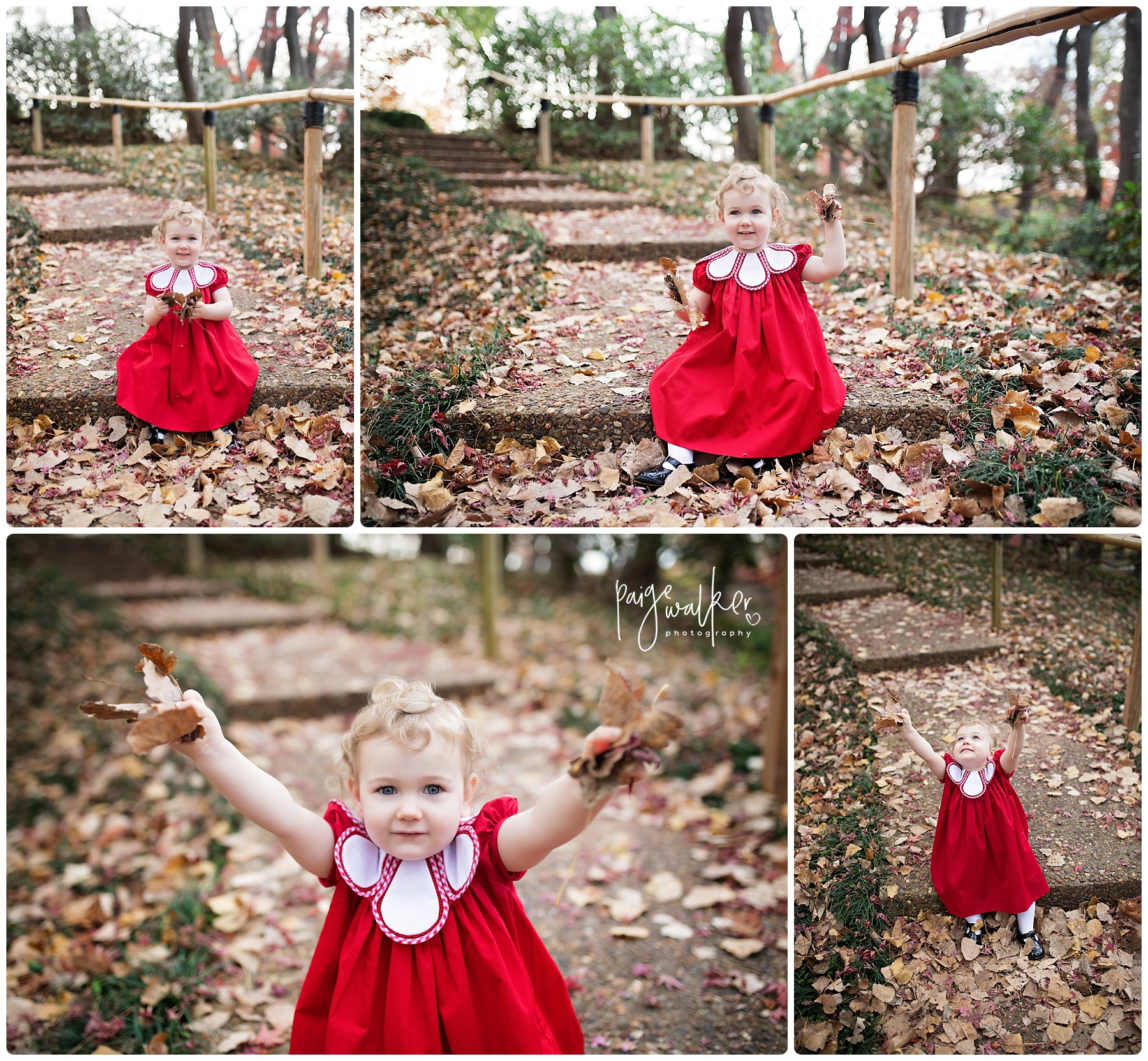 little girl playing in leaves