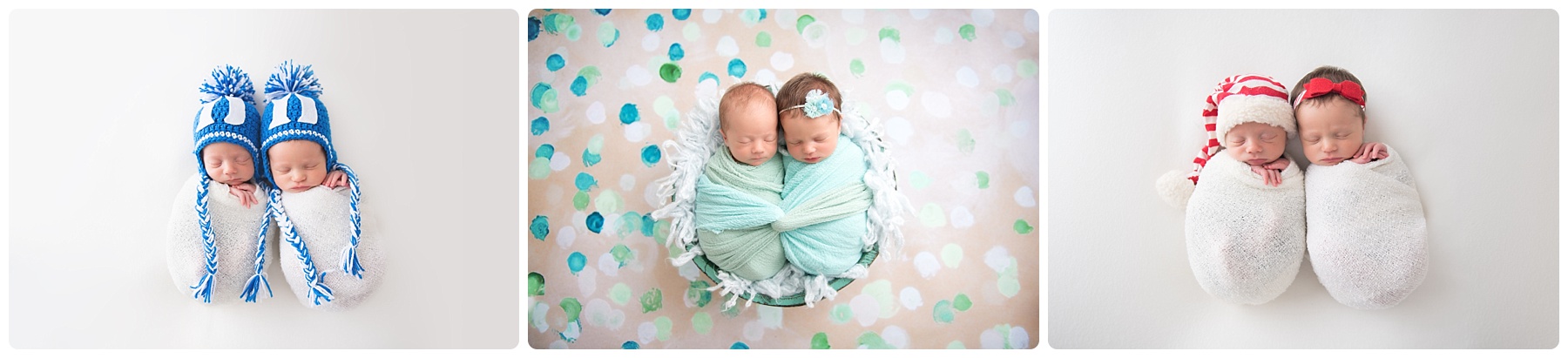newborn twins laying in a bucket