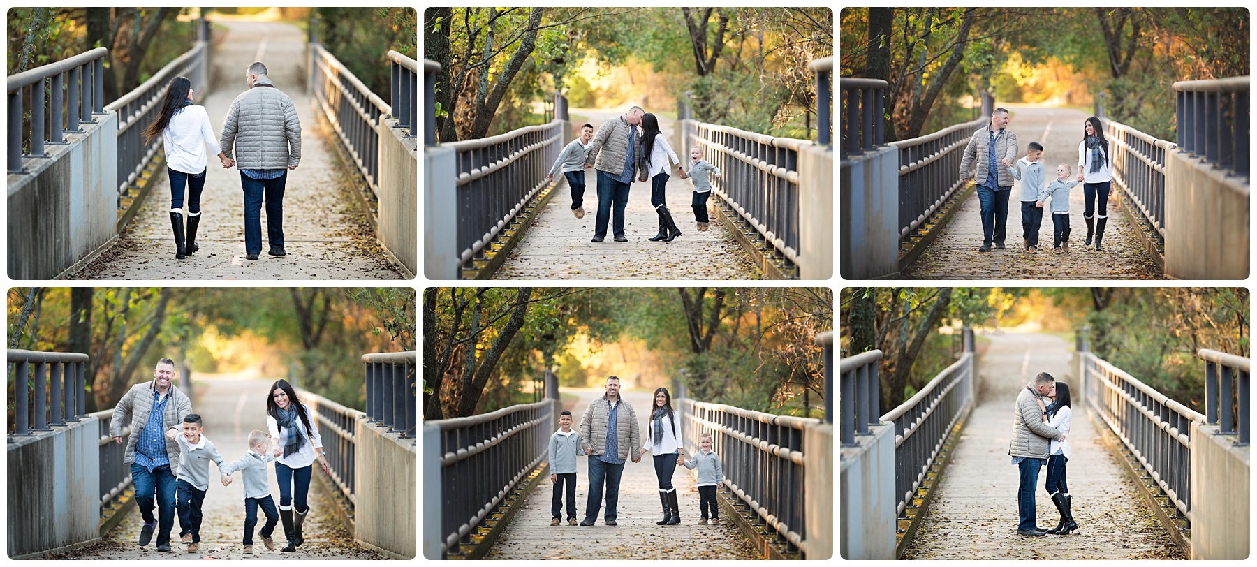 family walking on a bridge