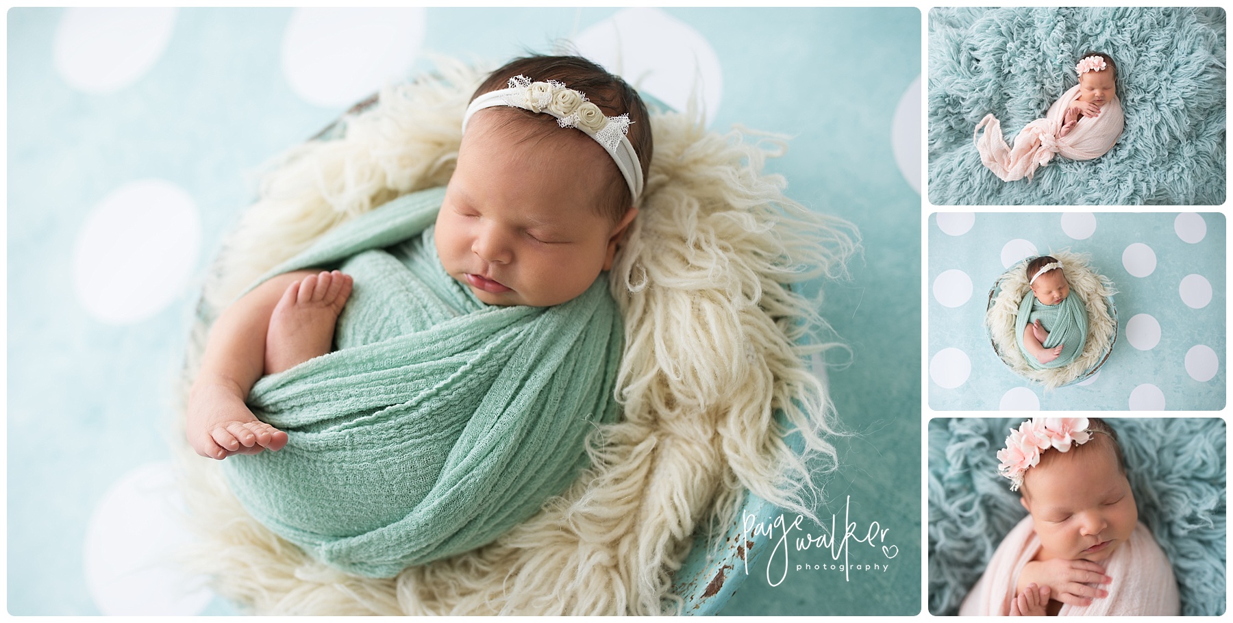 newborn girl wrapped in teal