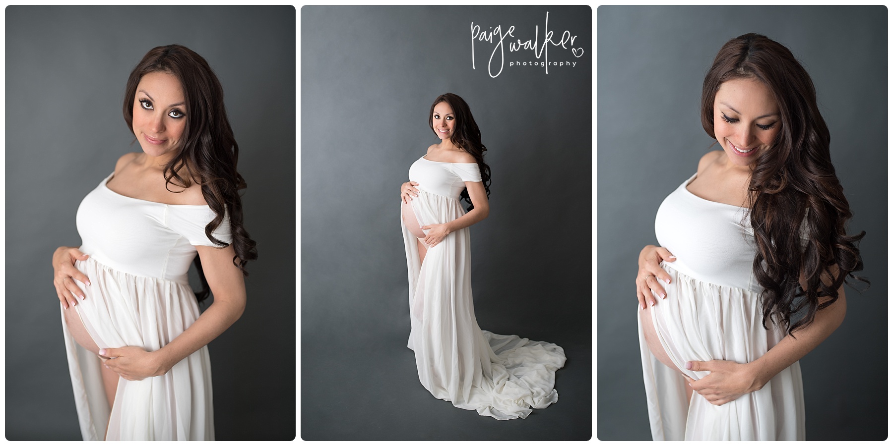 mom to be in a white maternity gown