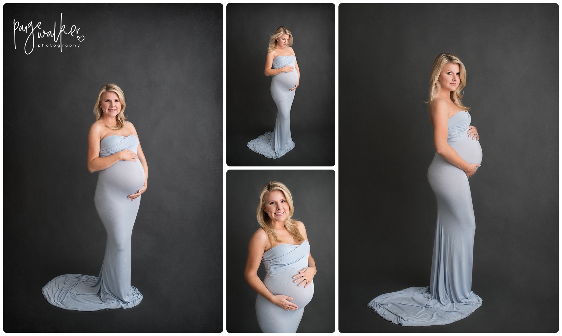mom to be in a blue maternity gown