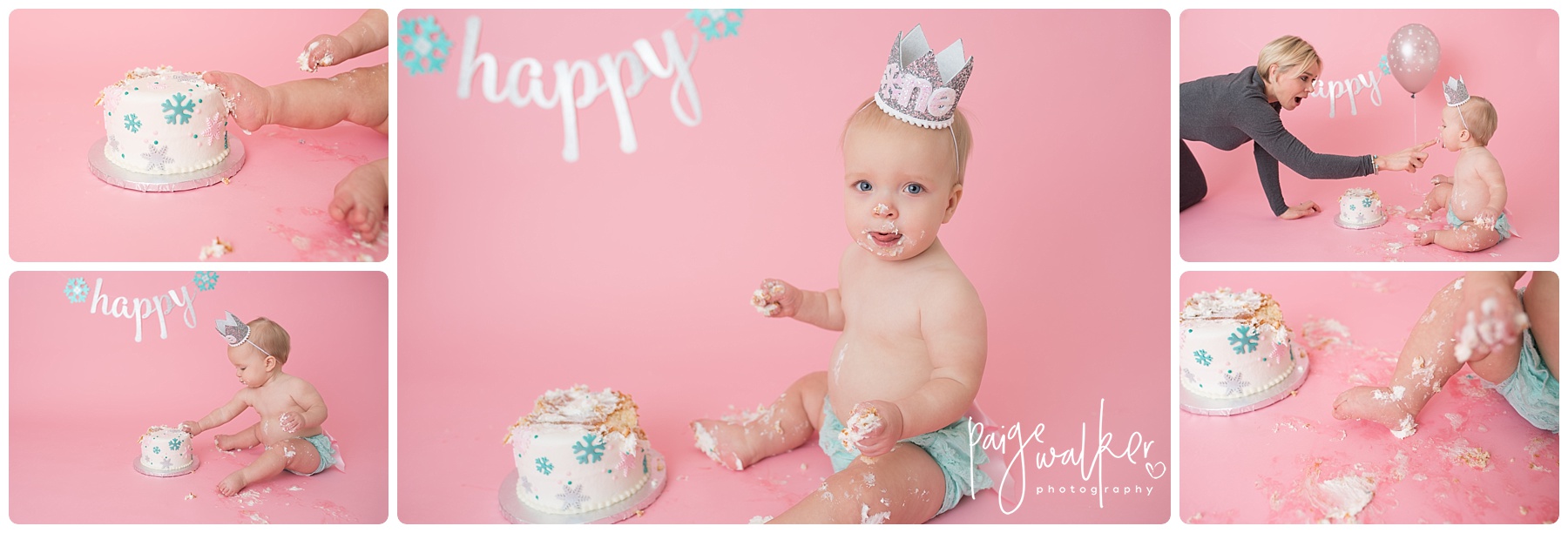 one year old with her cake smash