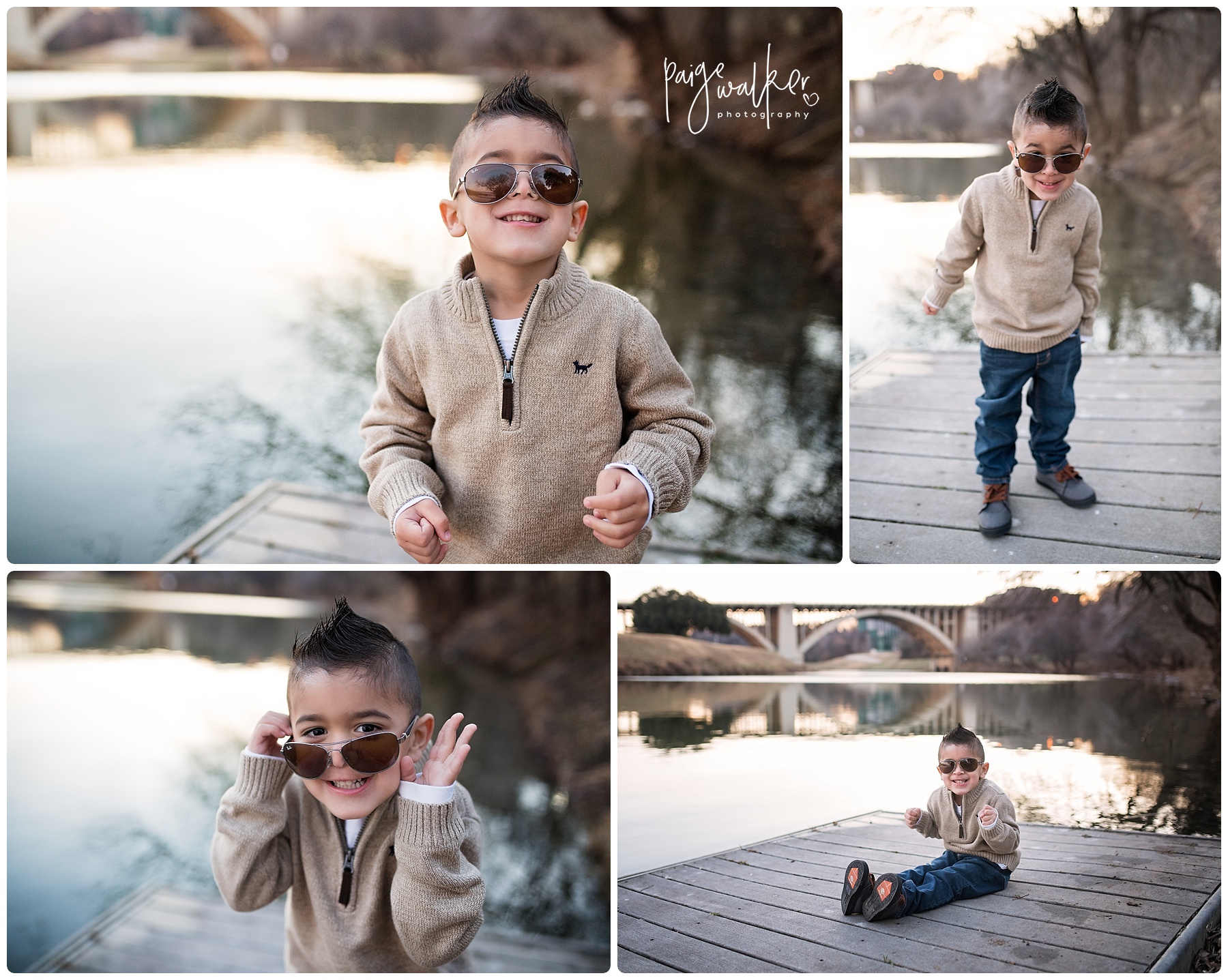 four year old having fun on a dock
