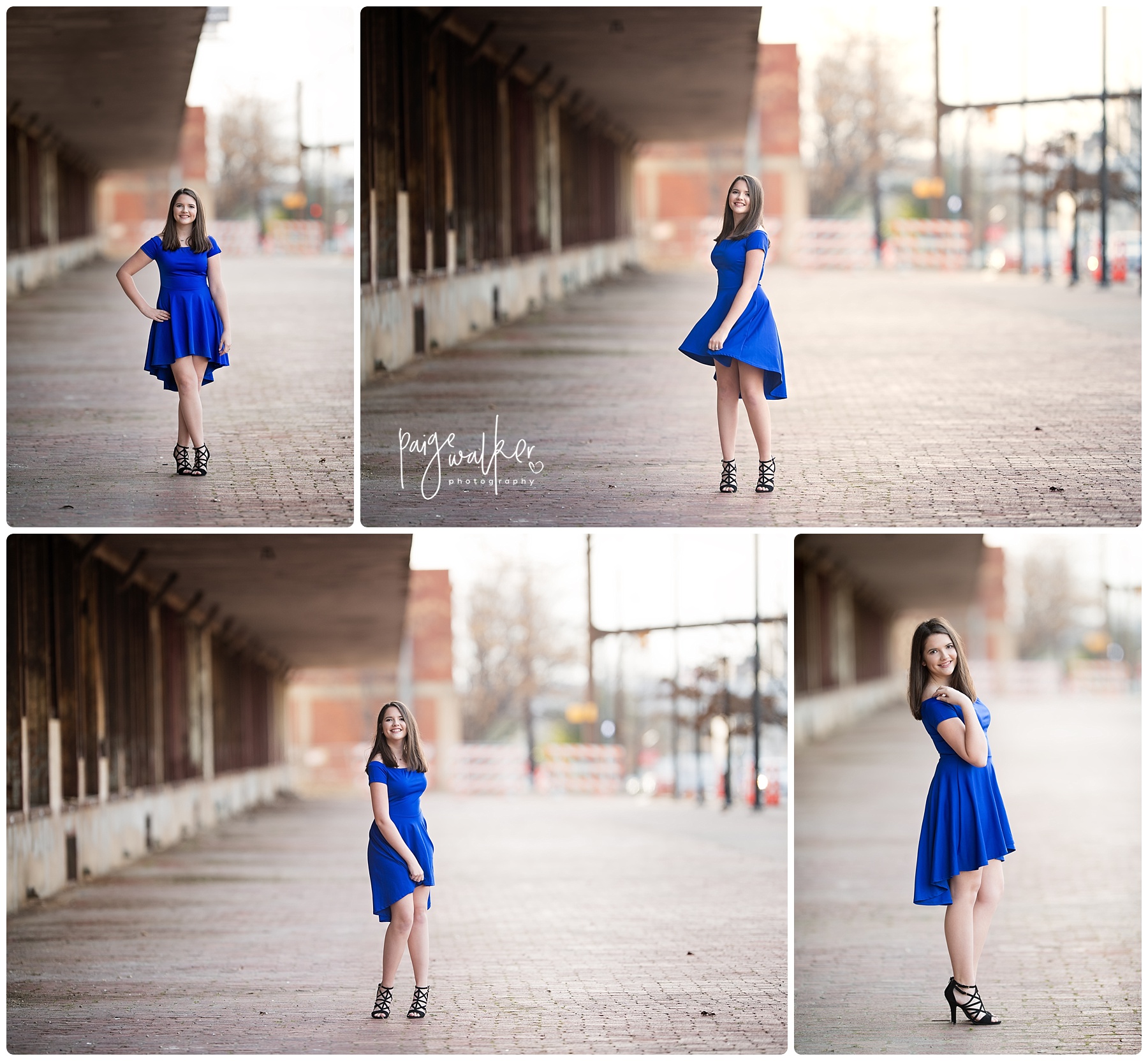 senior girl walking in blue