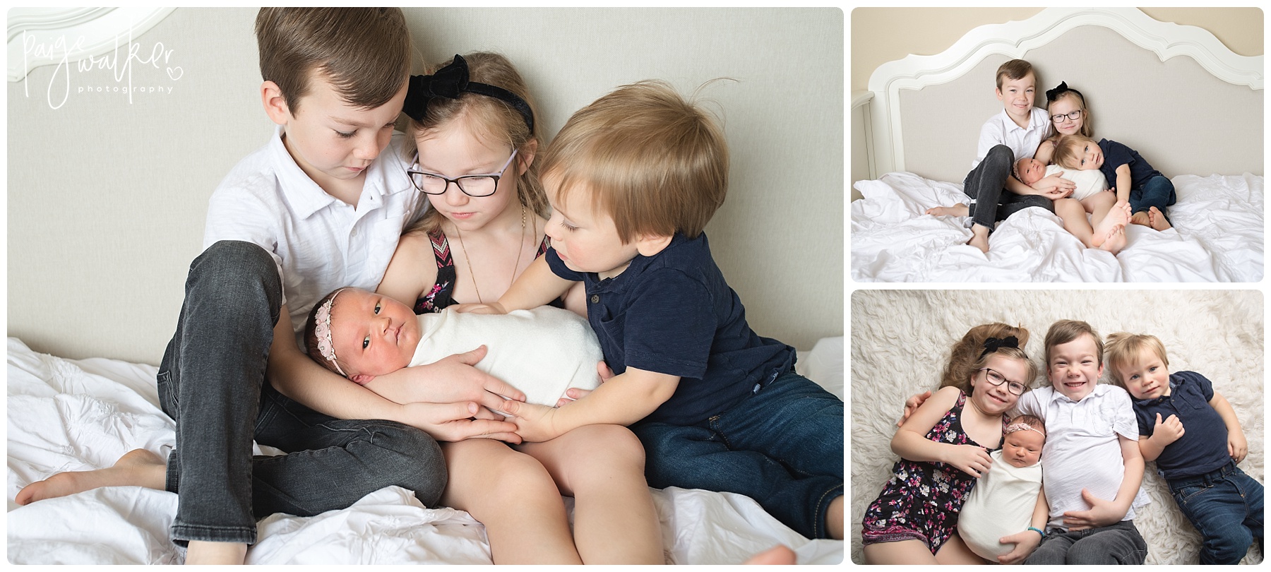 brother and sisters loving on their new baby sister