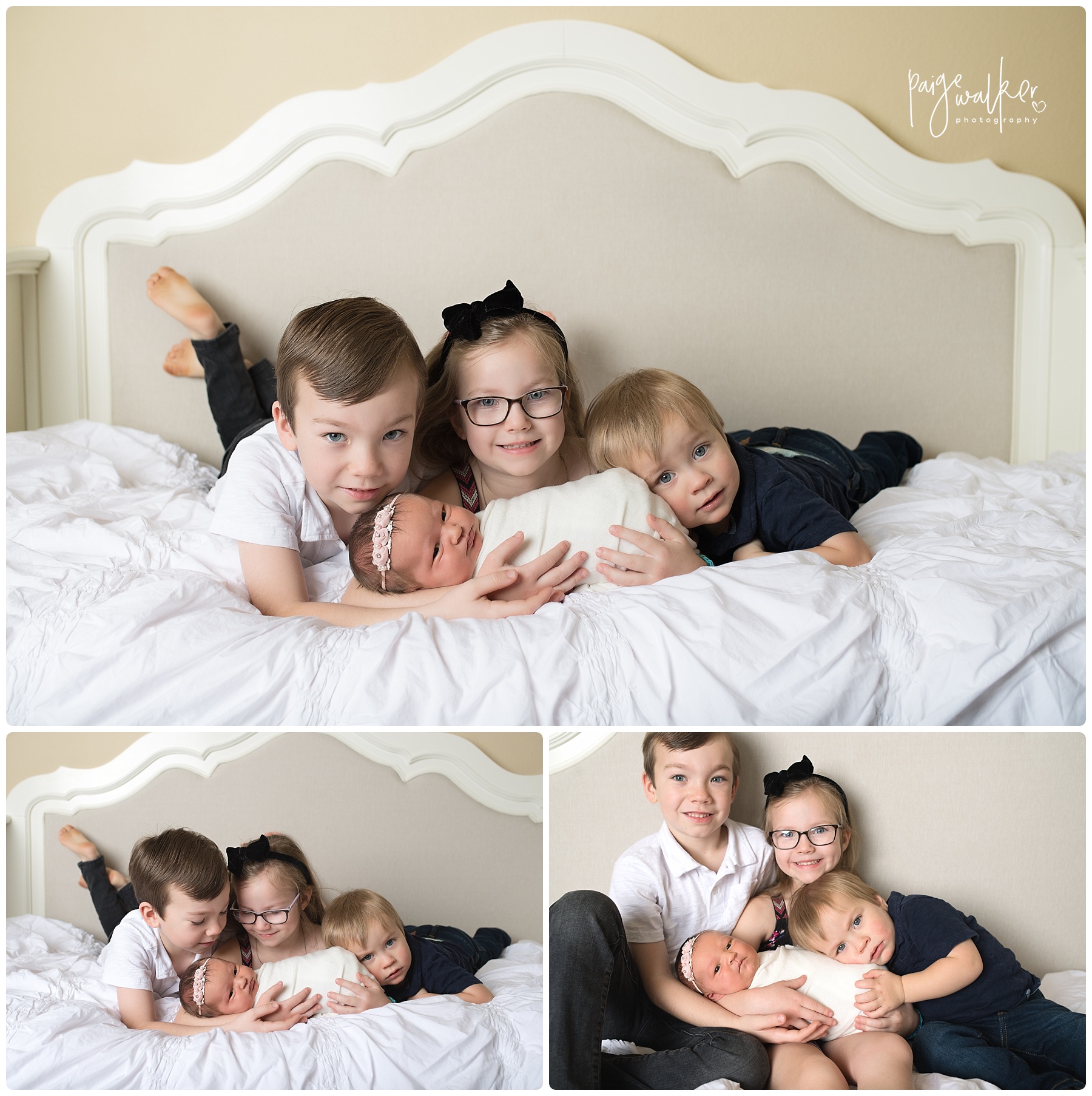 brothers and sisters holding their newborn sister