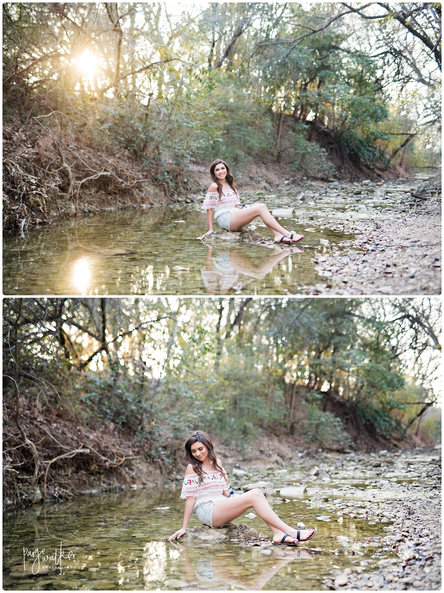 senior girl sitting in the creek