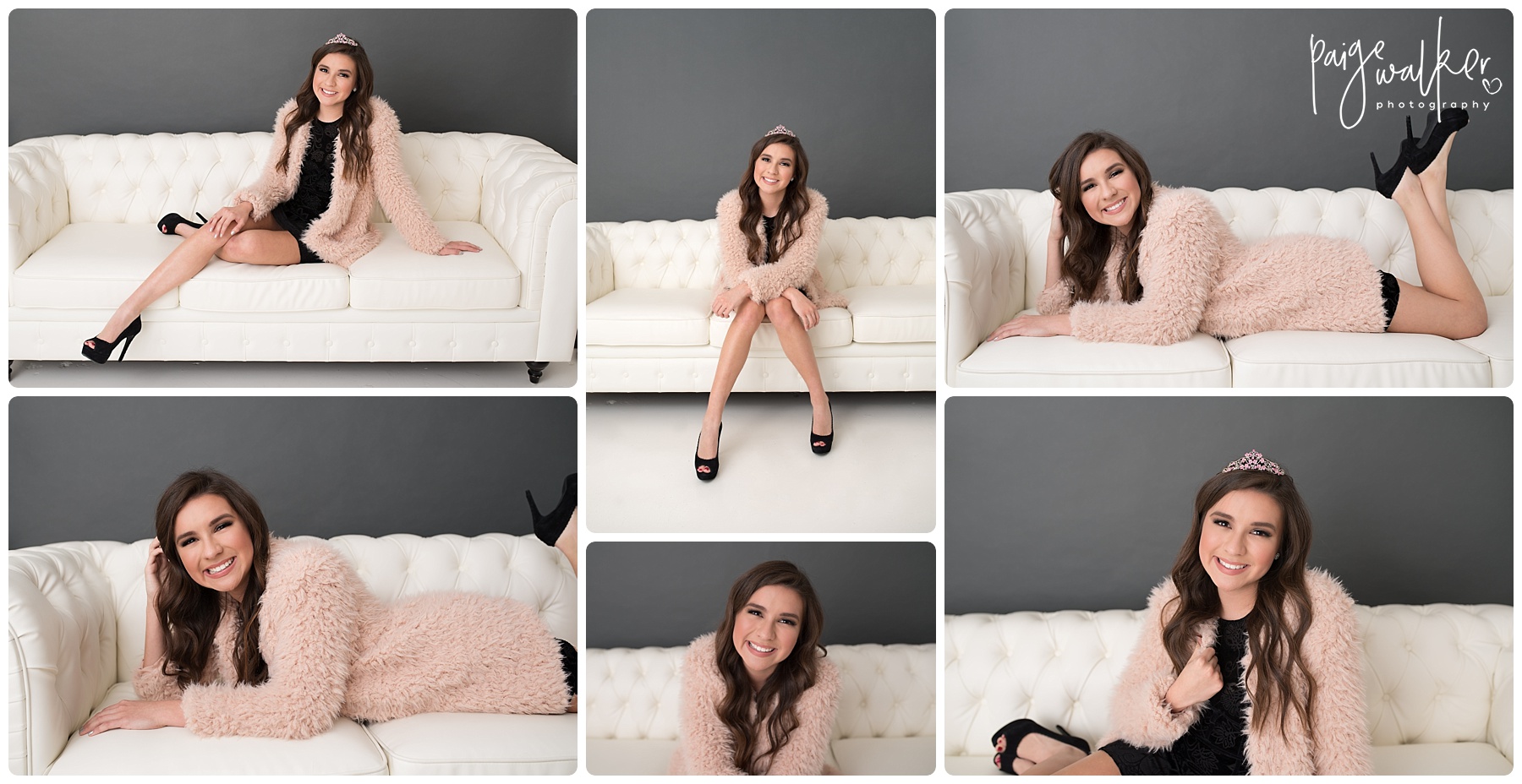 high school senior on a white couch in the studio