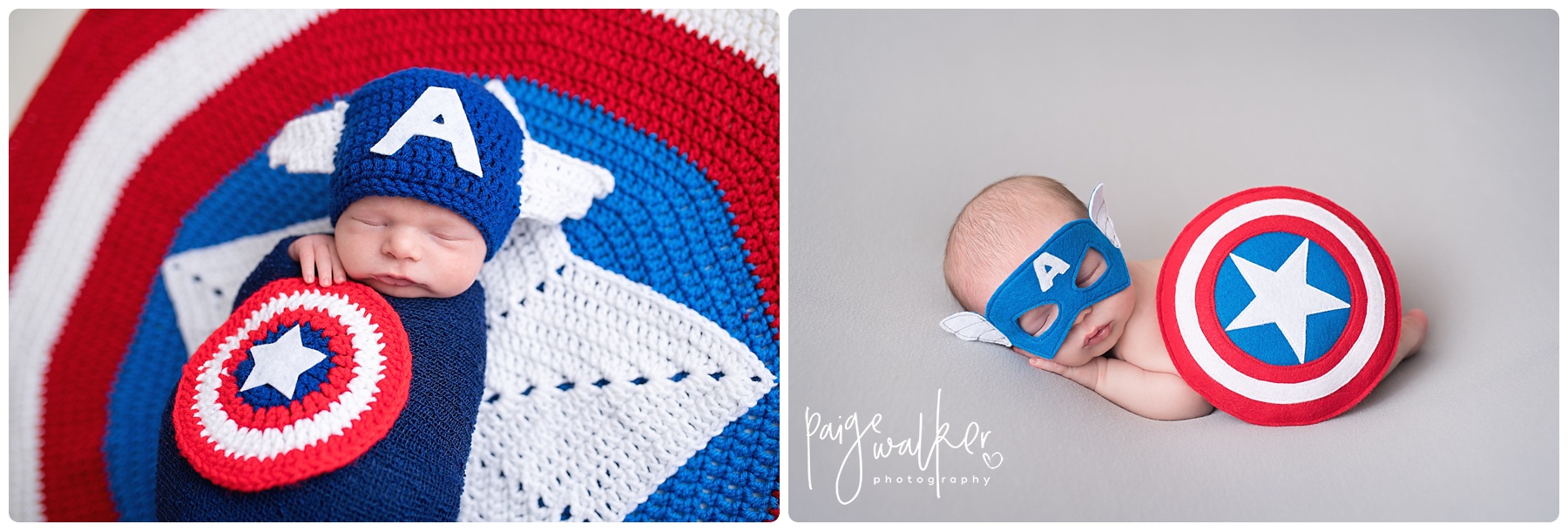 newborn boy with a captain America outfit