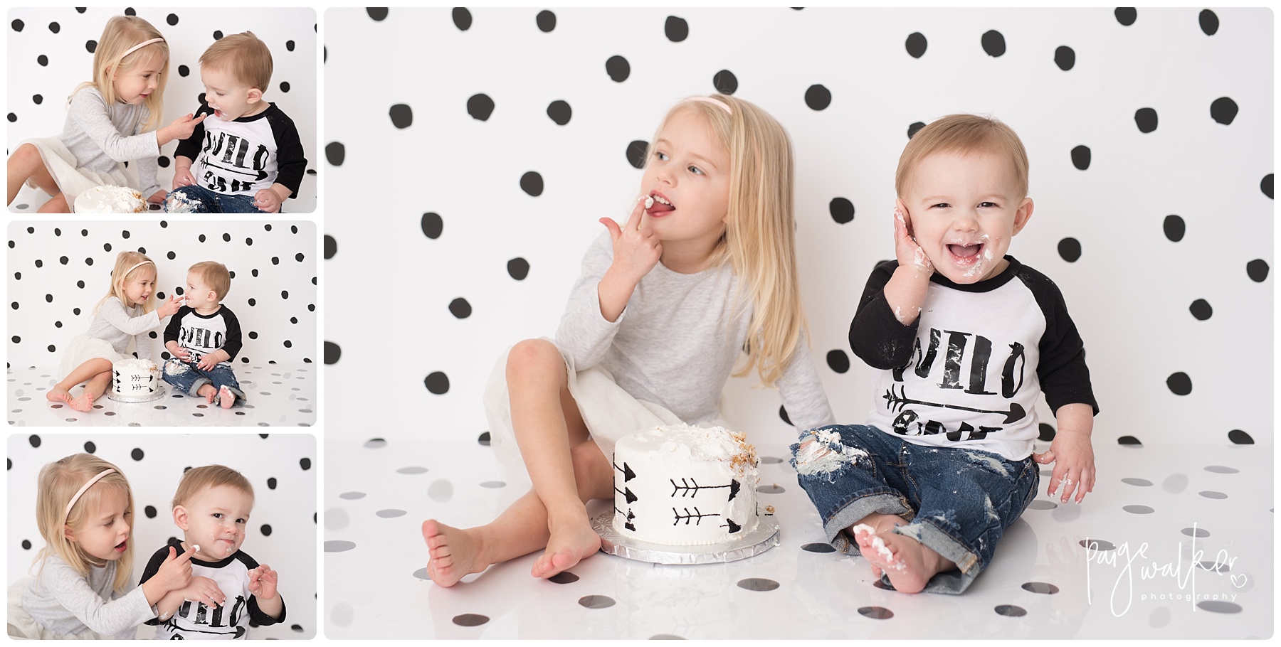 siblings with cake smash in the studio