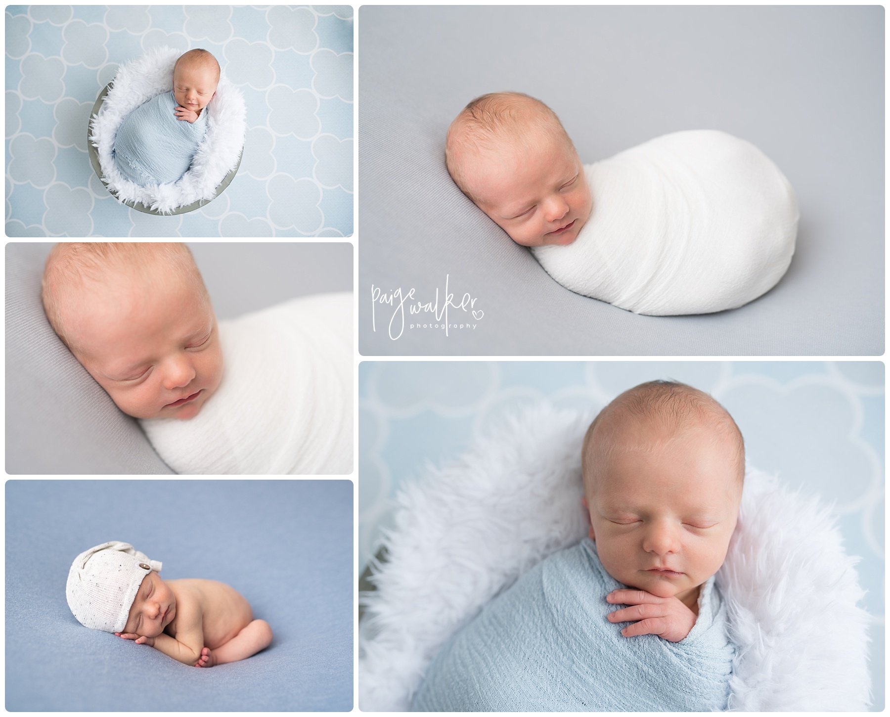 newborn boy in a white swaddle sack