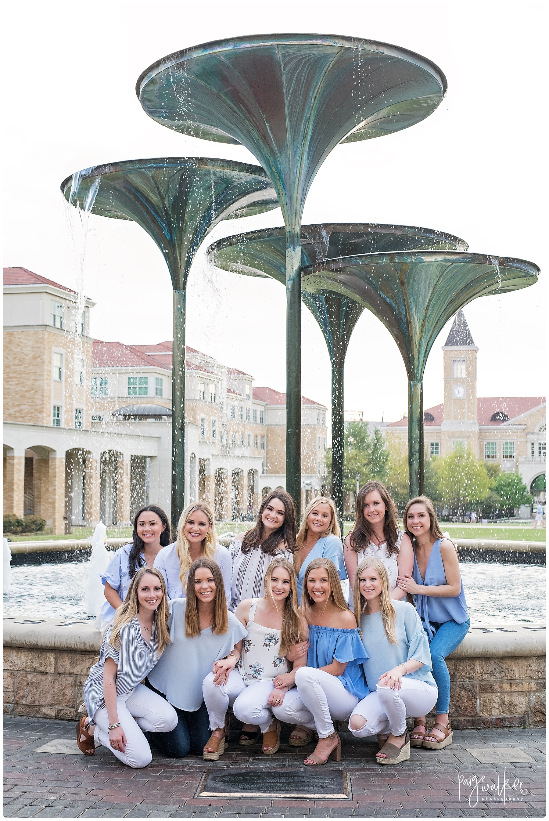 TCU friends in front of the frog fountain