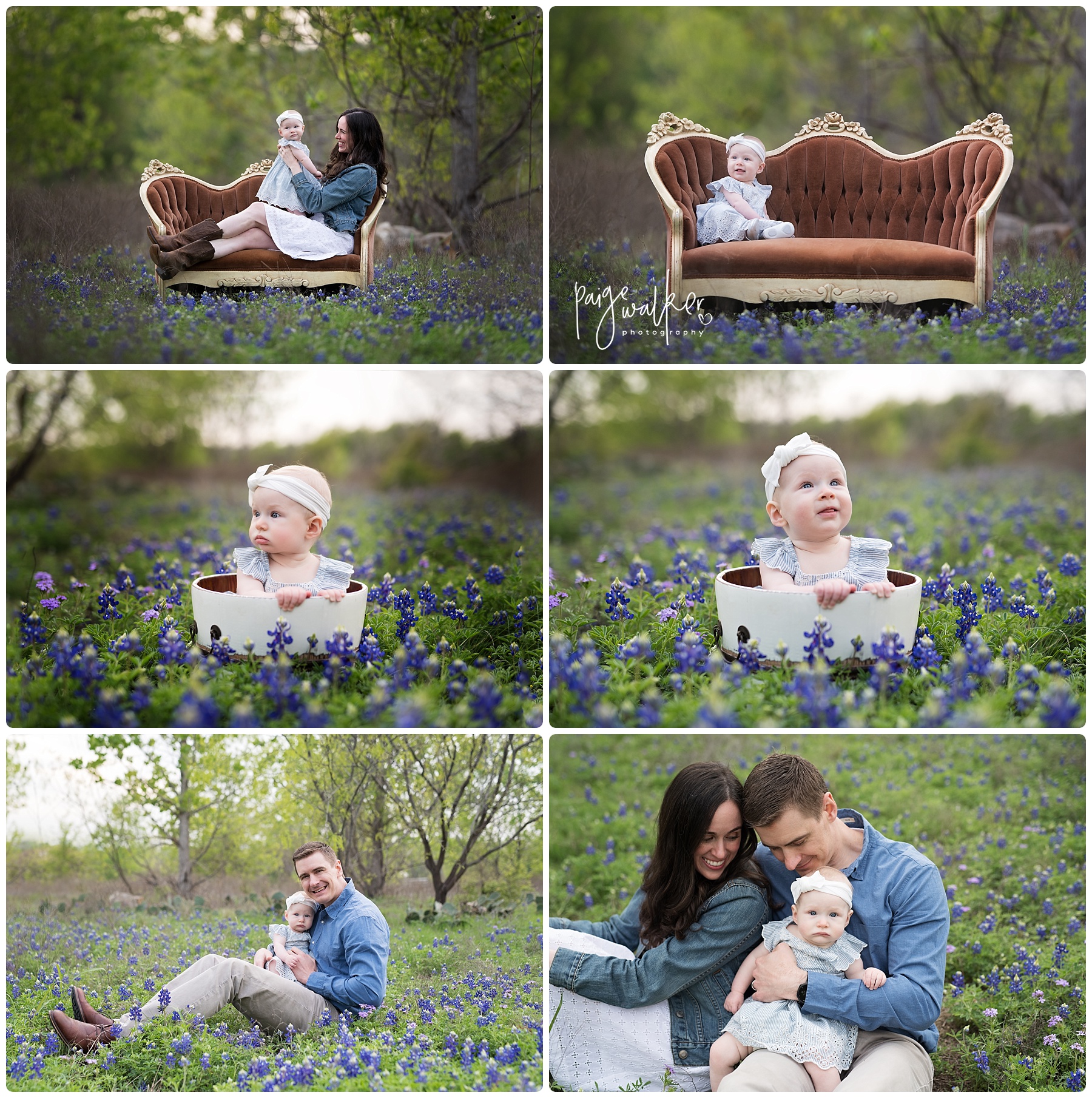 mom and dad sitting in bluebonnets with their daughter