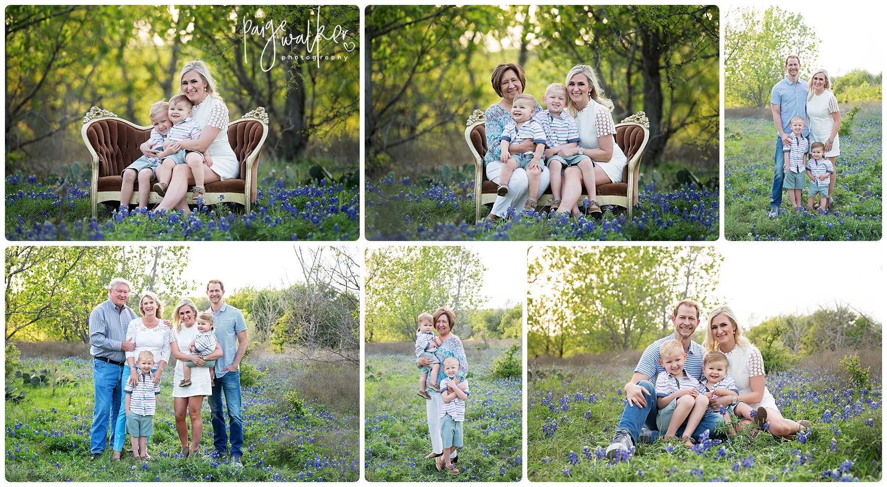 parents and they kids in bluebonnets