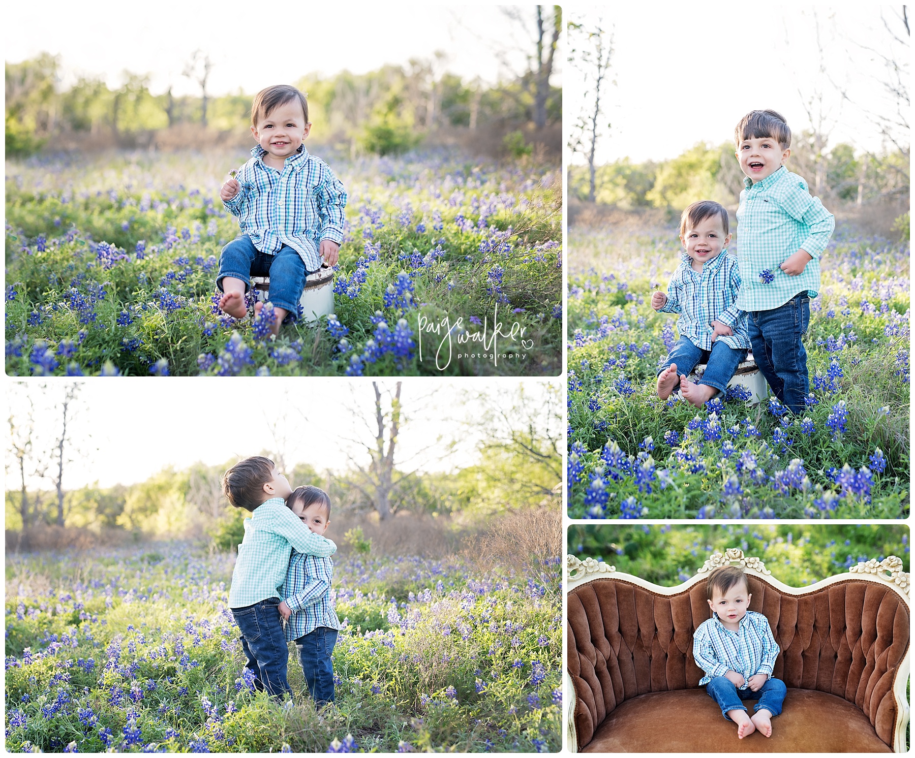 brothers hugging in the bluebonnets