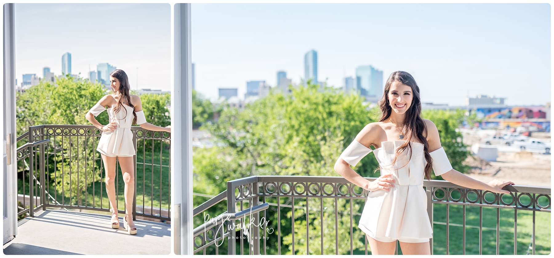 senior girl in front of downtown Fort Worth skyline