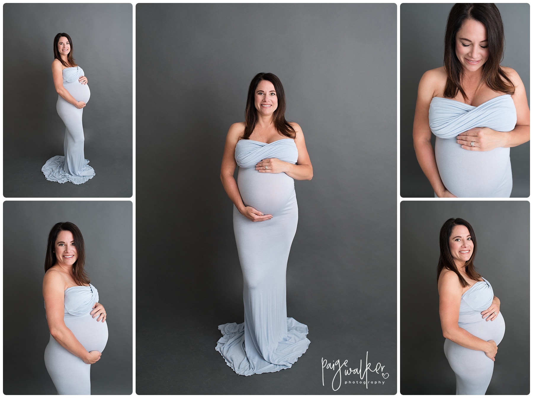 mom to be in a blue dress