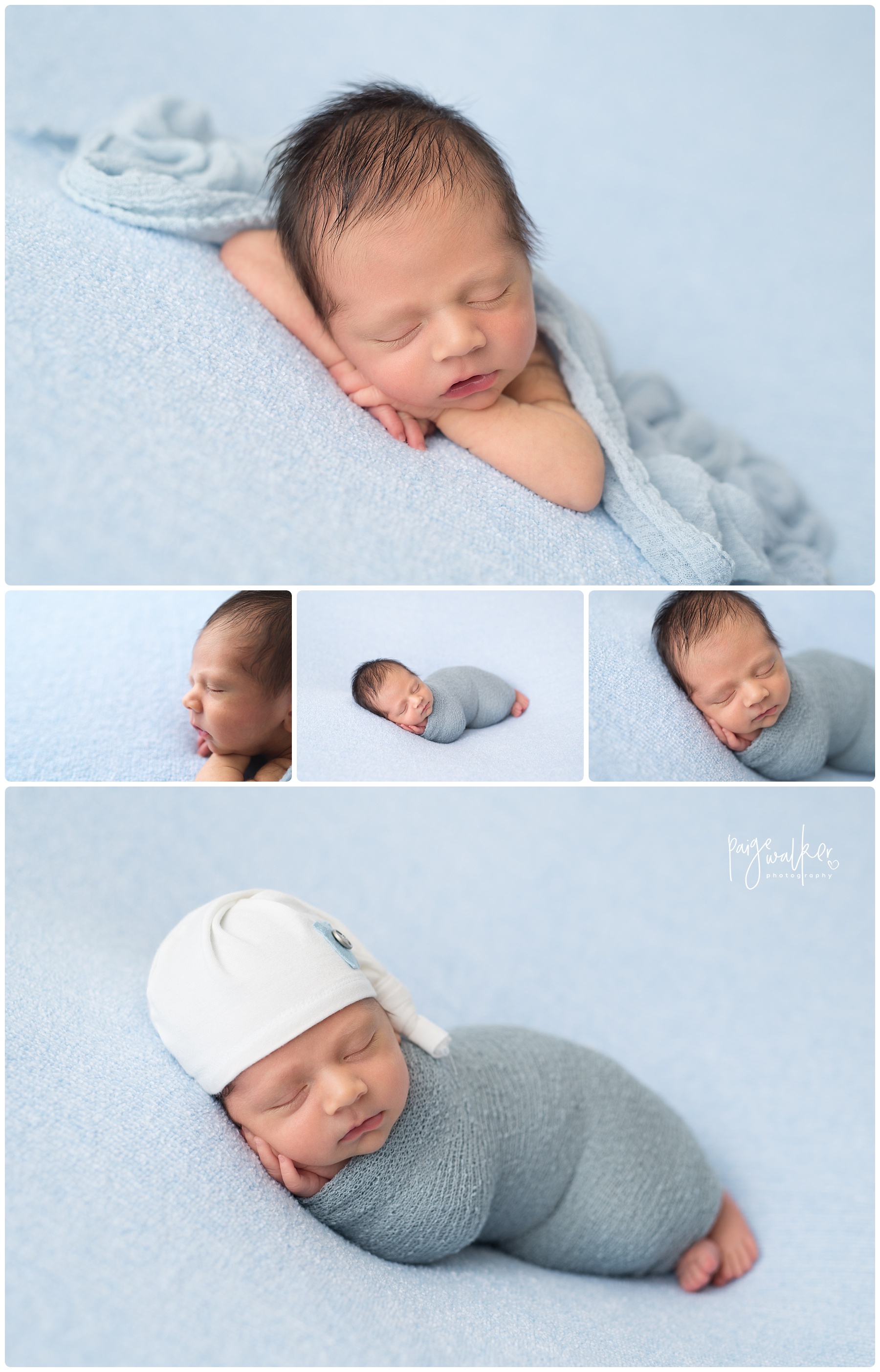 newborn laying with his head on his hands