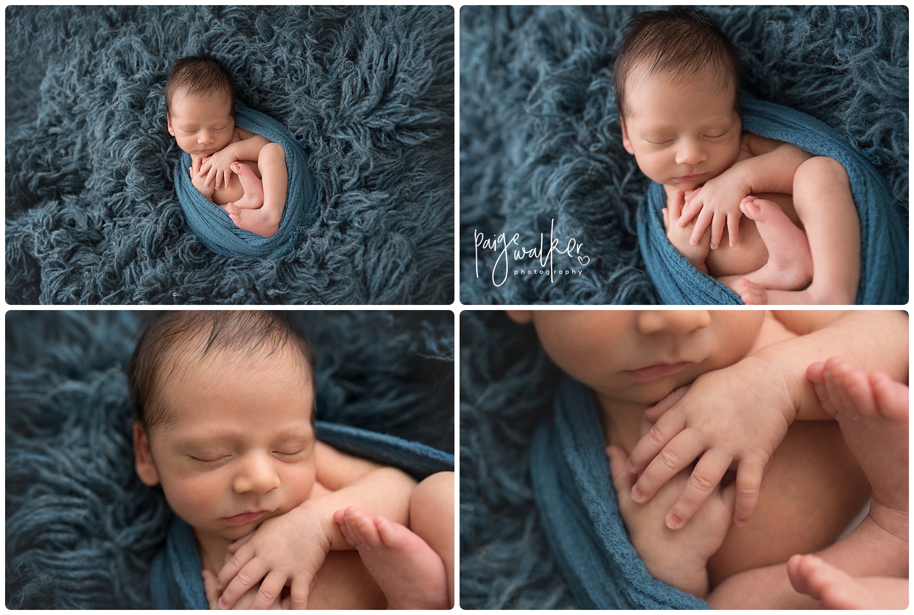 newborn boy wrapped in blue