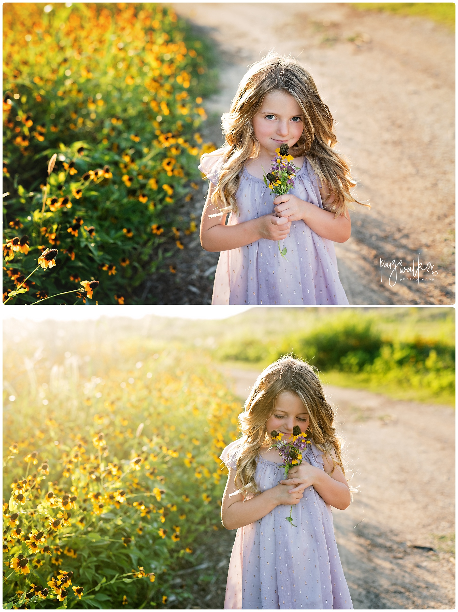 little girl smelling flowers