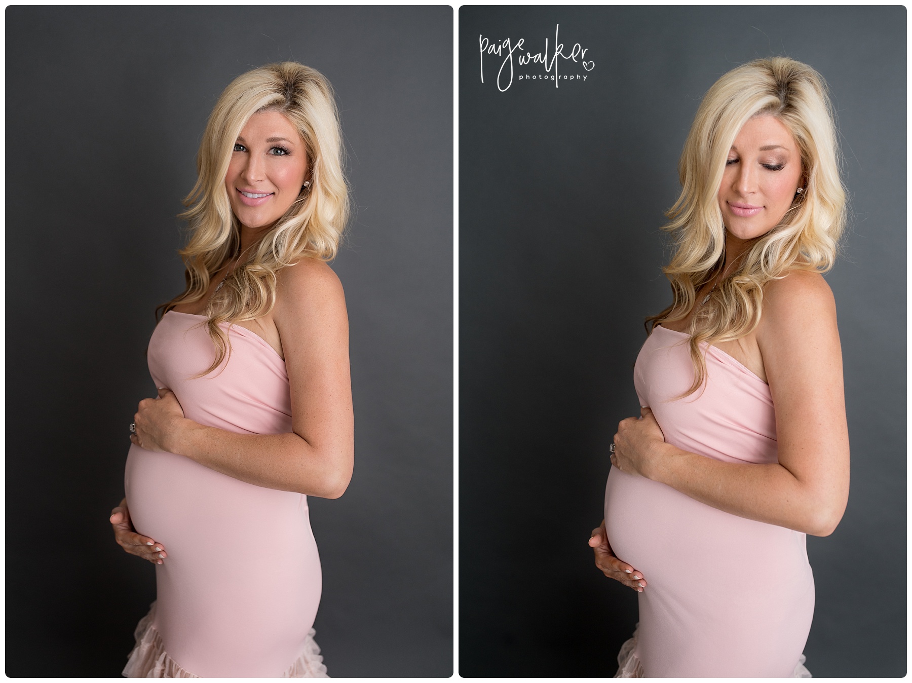 mom to be standing in a pink dress