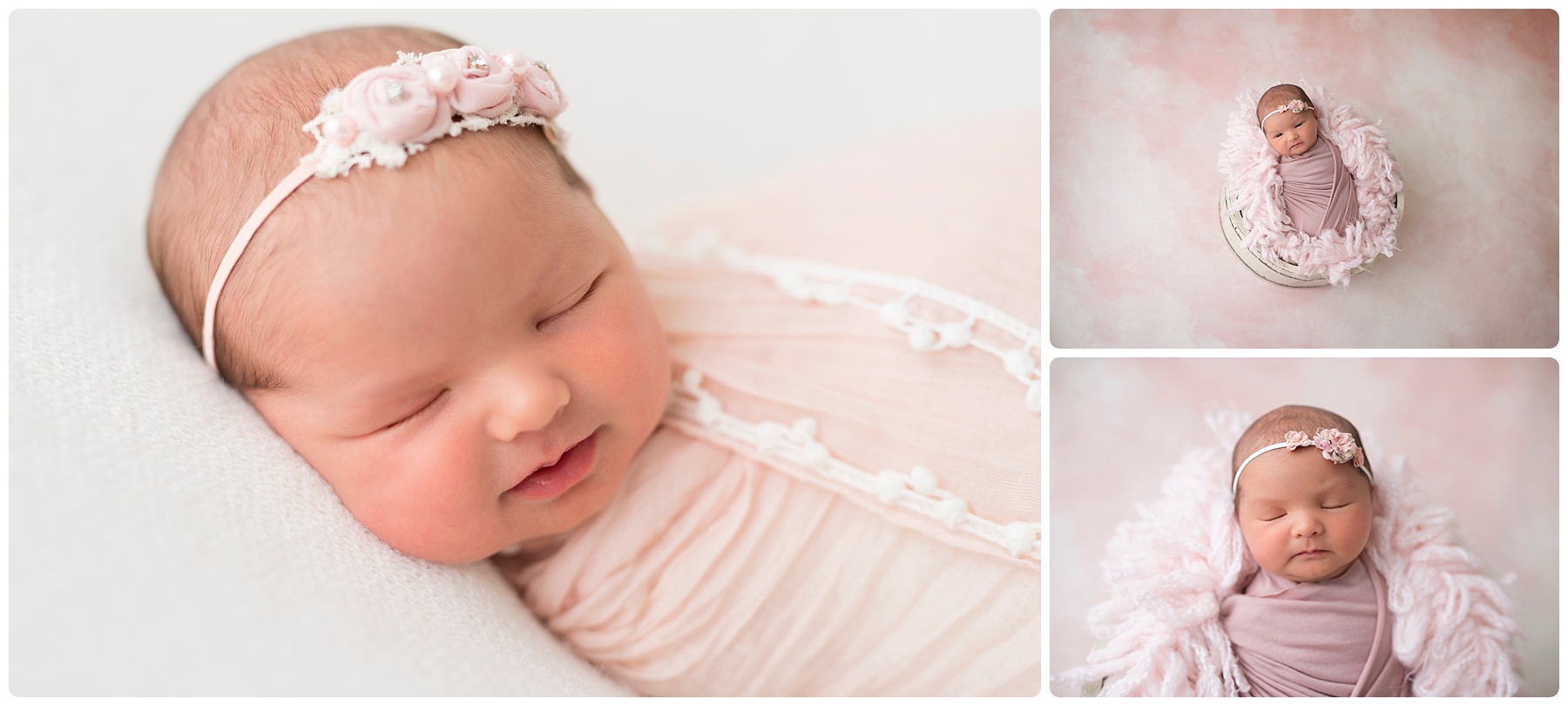 newborn girl laying in pink fluff