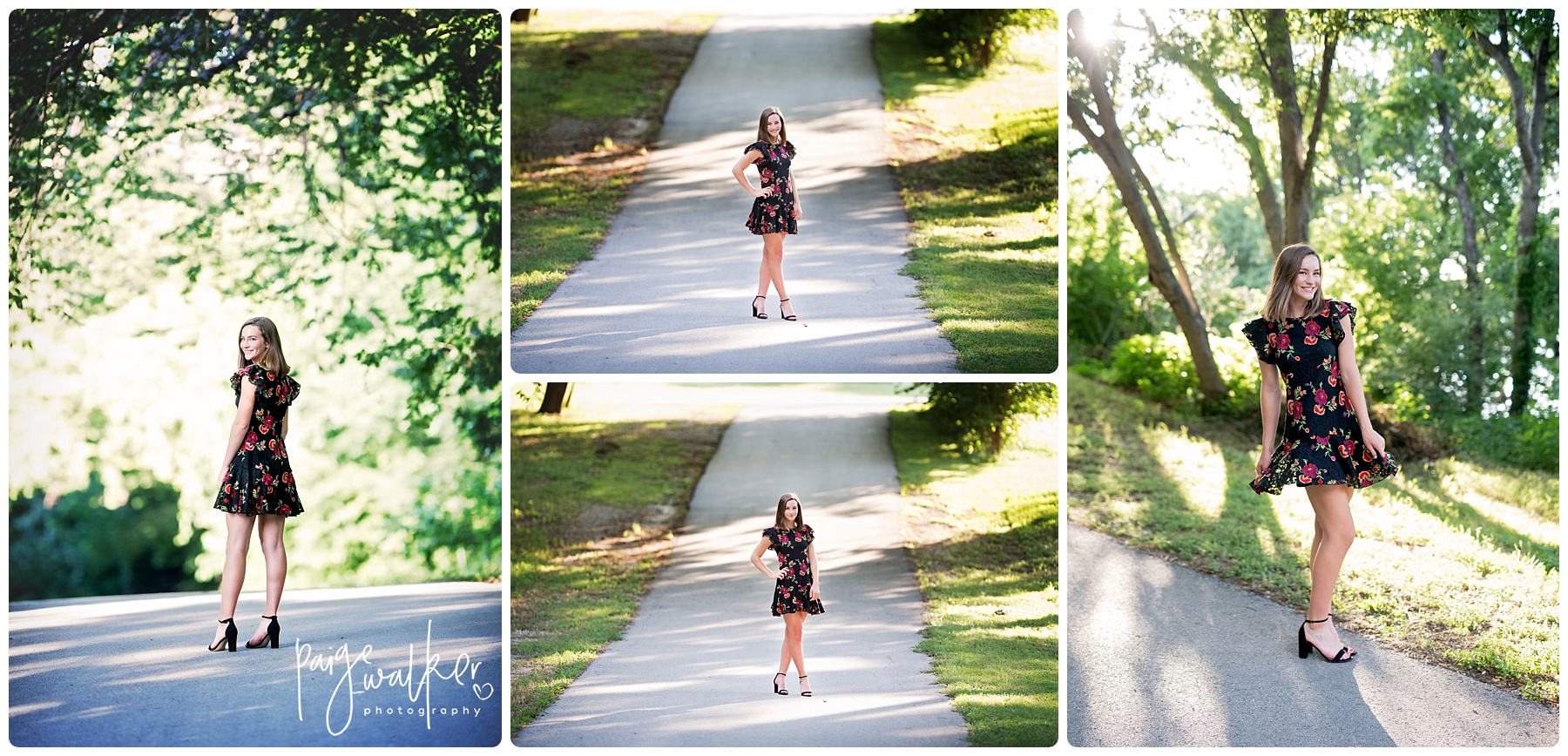 senior girl walking down a trail