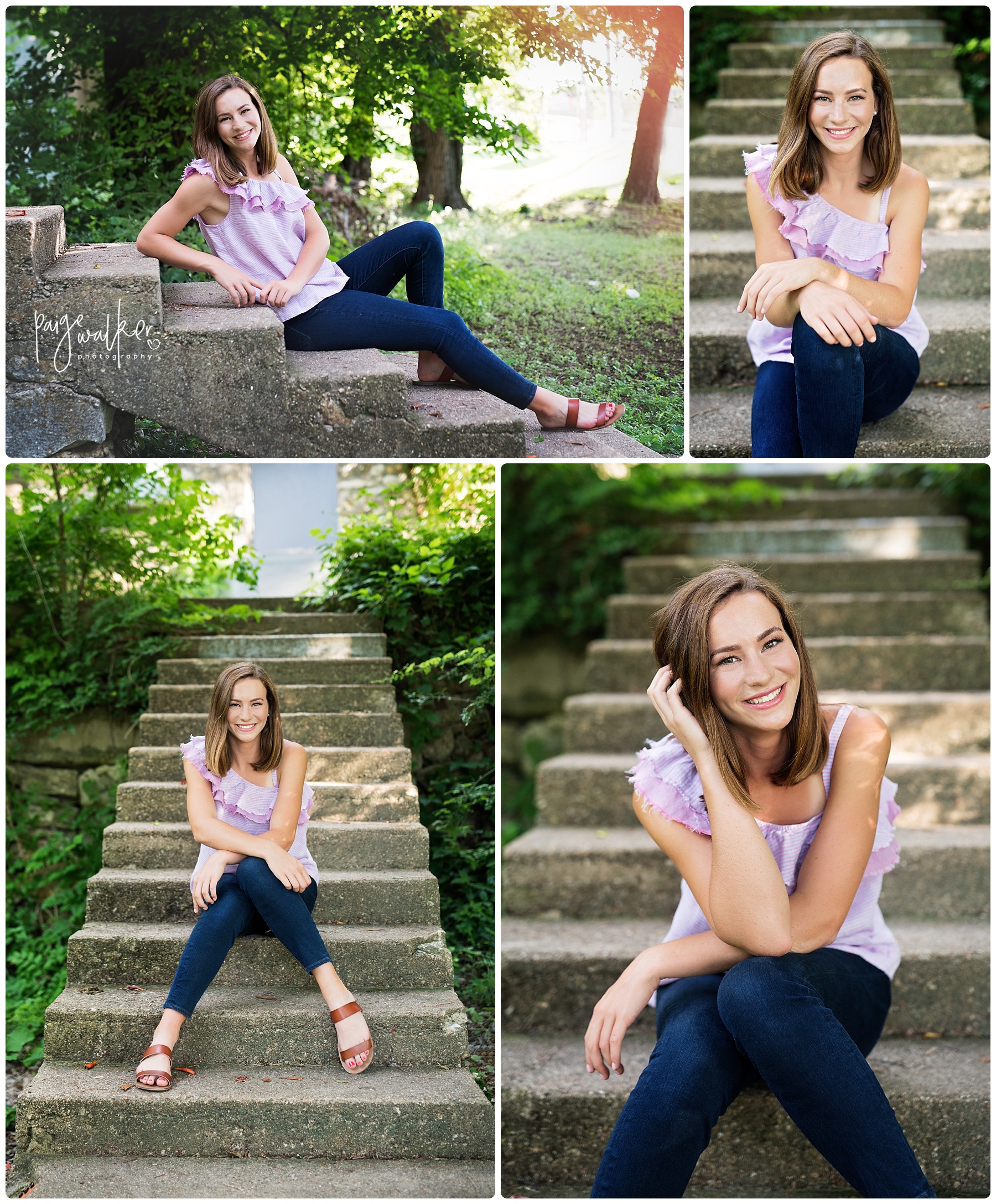senior girl leaning on outdoor stairs