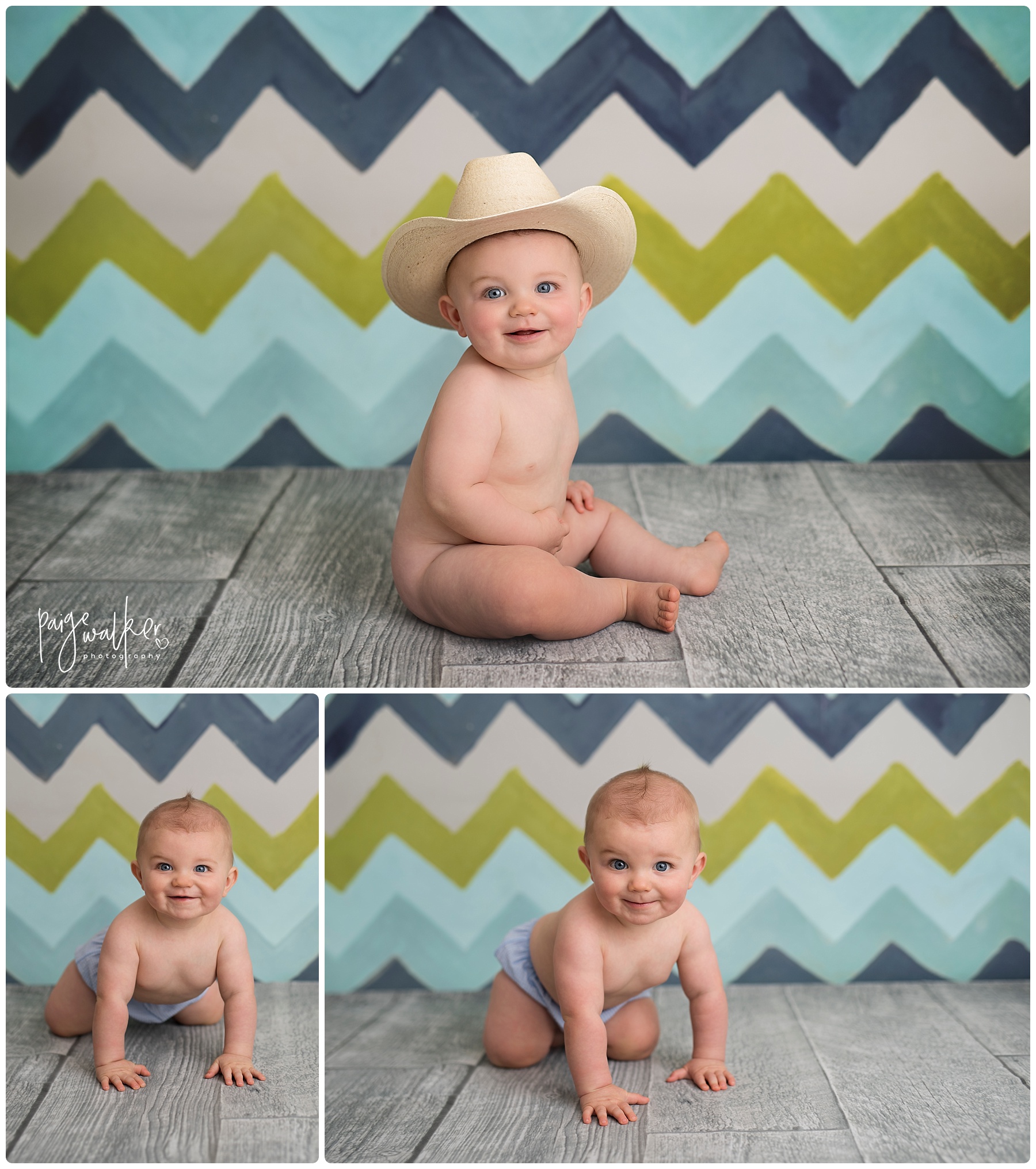 baby boy sitting with a cowboy hat on