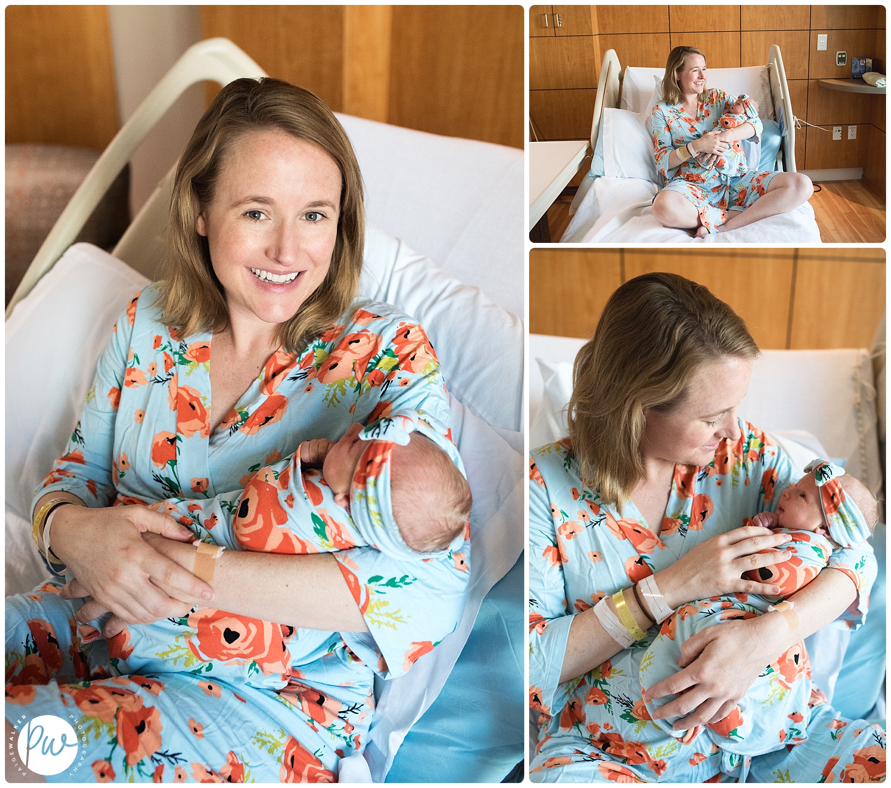 mom holding her newborn girl in the hospital