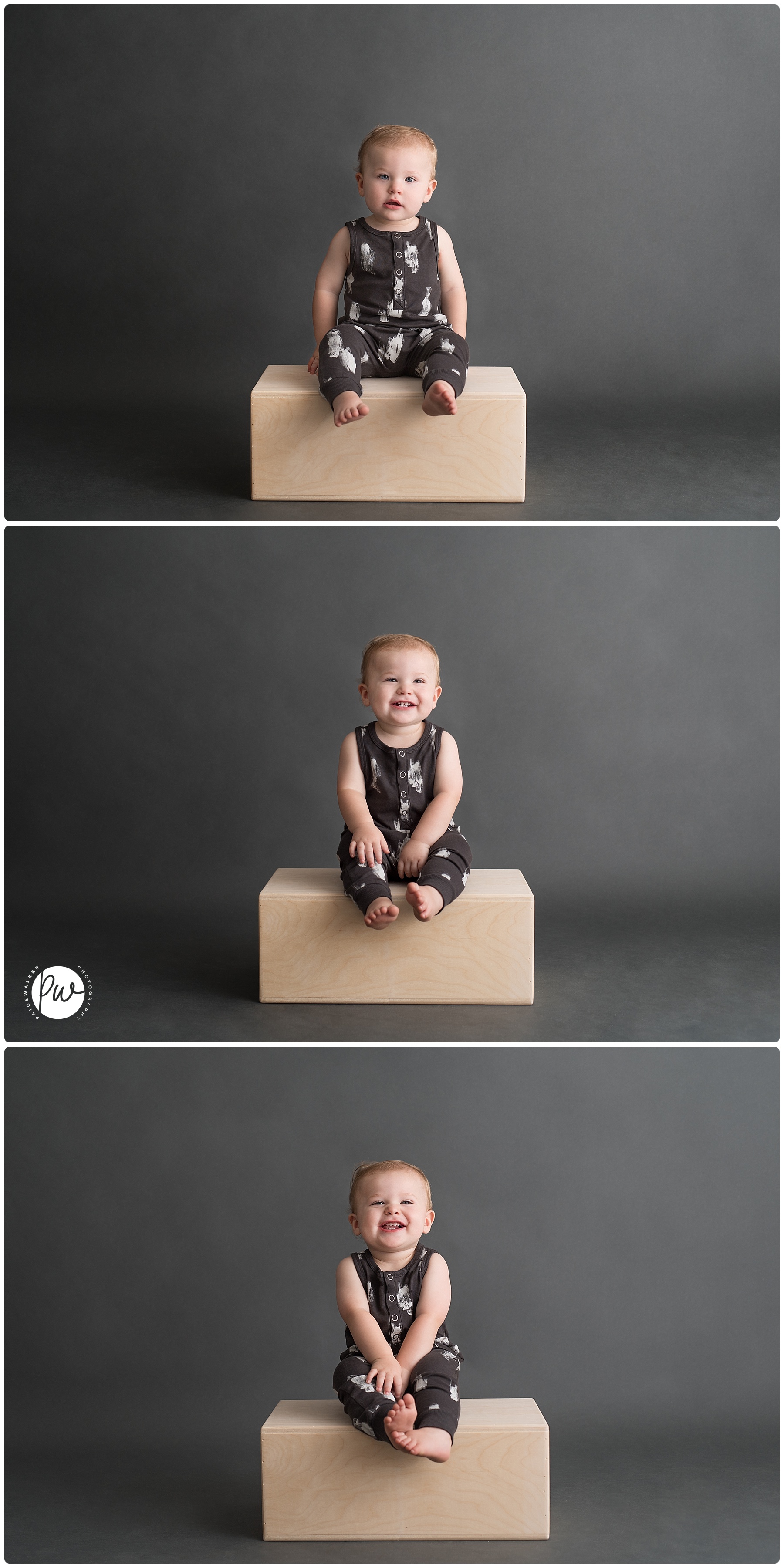 little boy sitting on an apple box