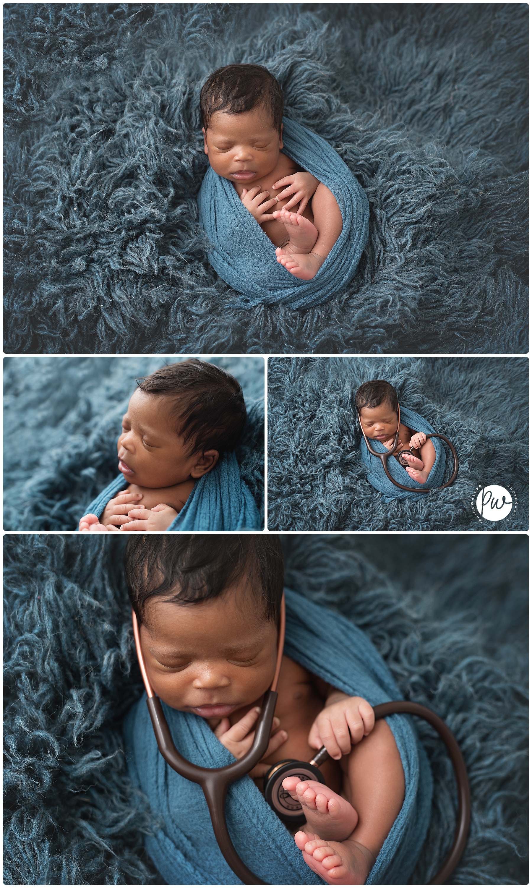 newborn boy wrapped in blue