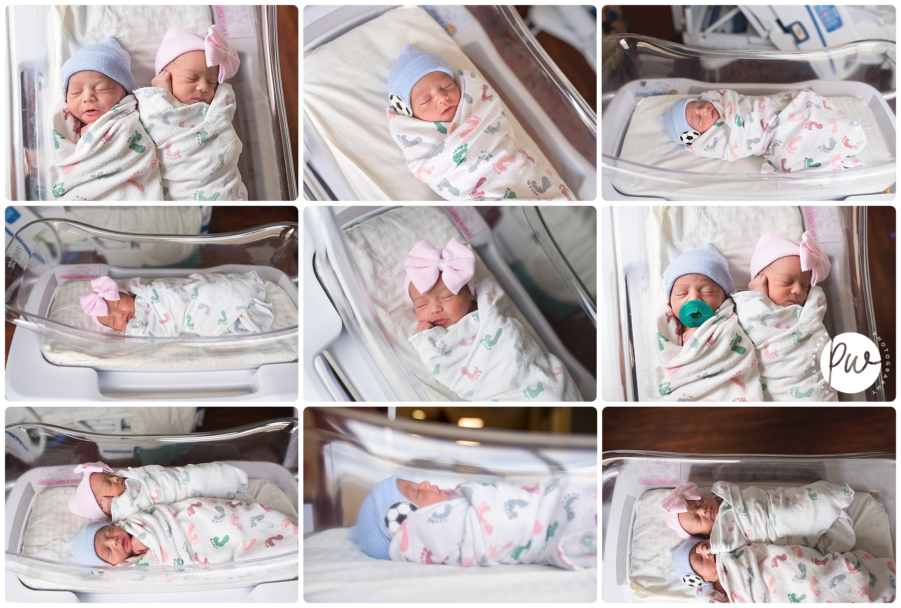 newborn twins in their hospital cribs