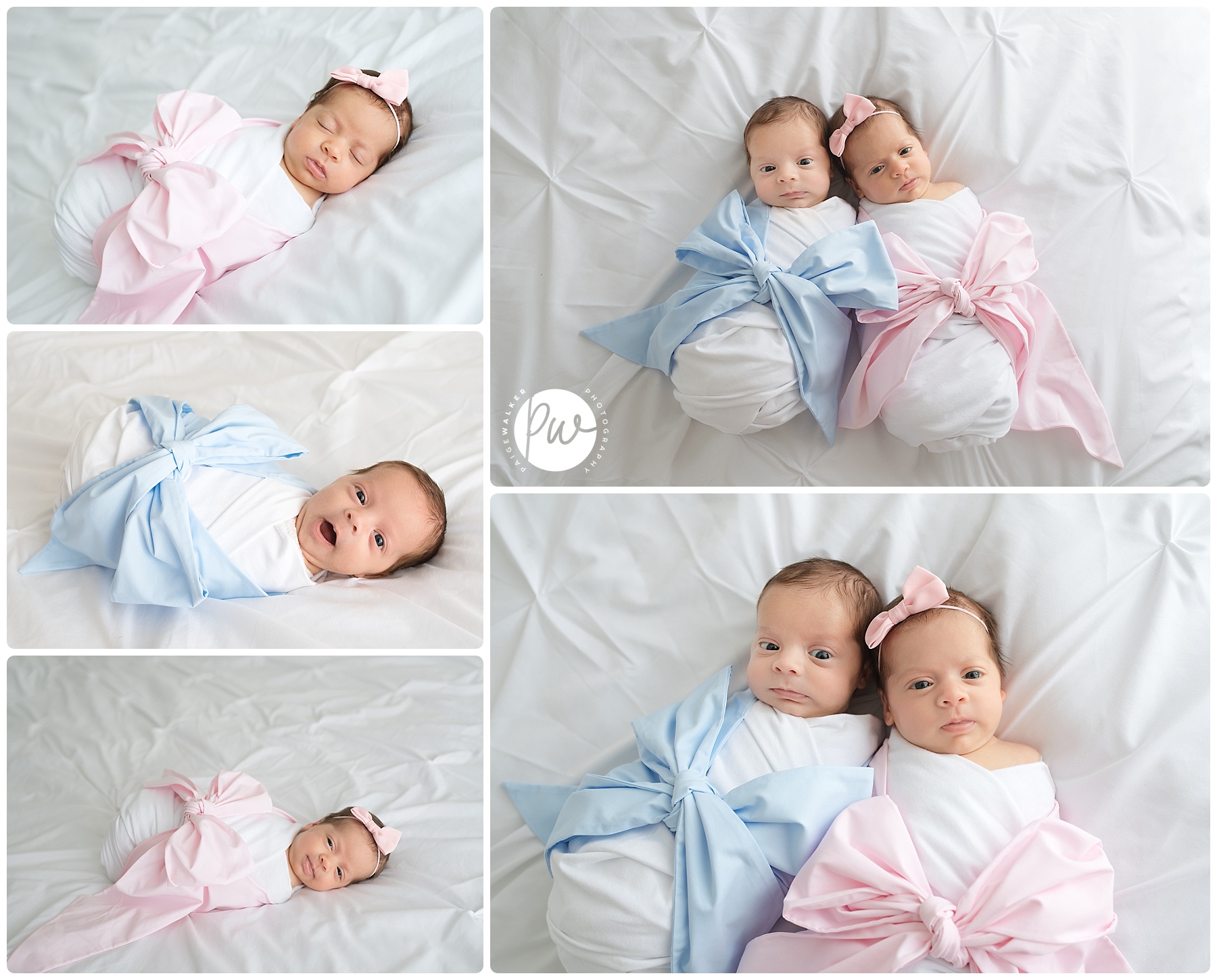 newborn twins in their wraps