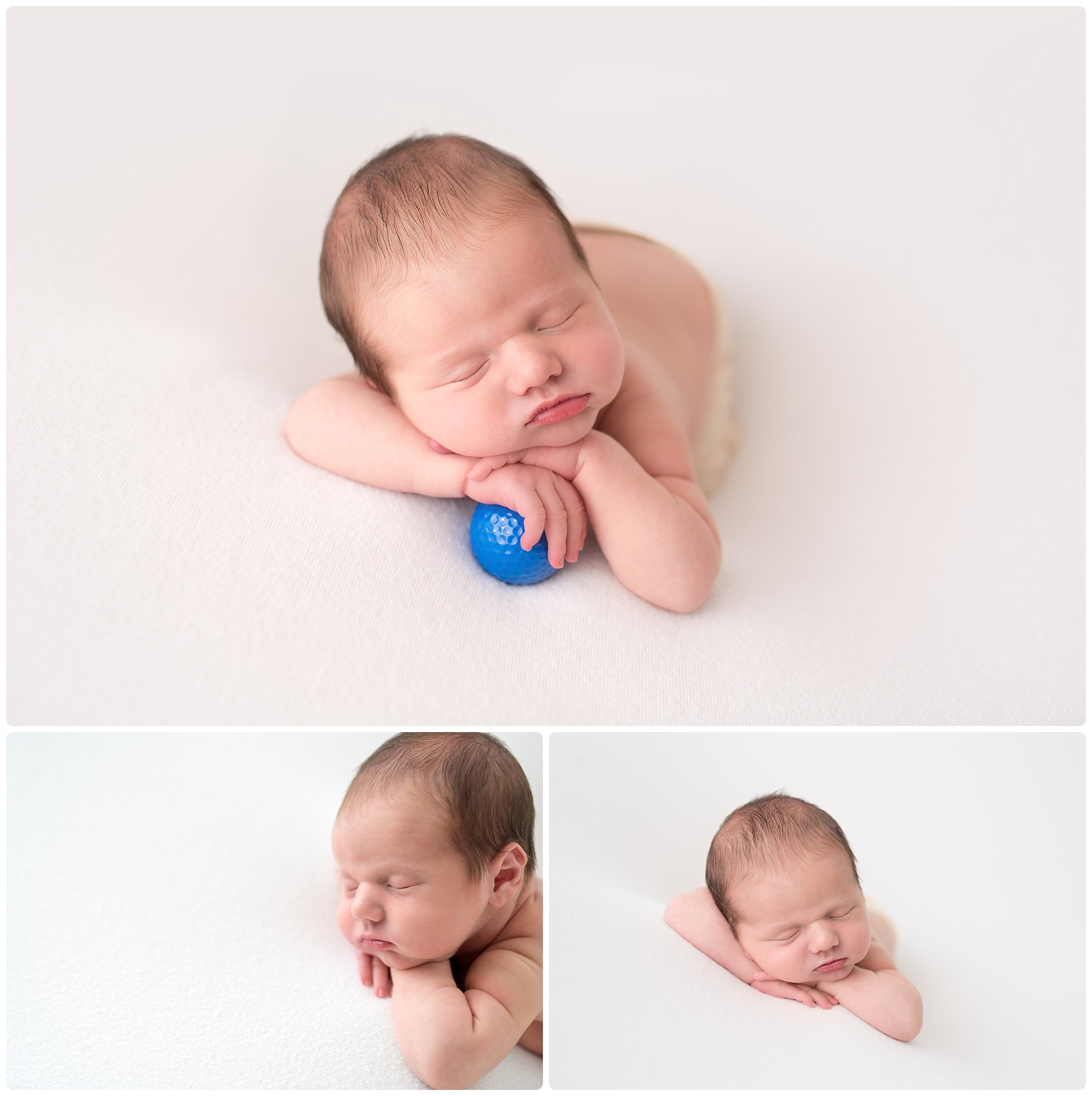 newborn boy with a blue golfball