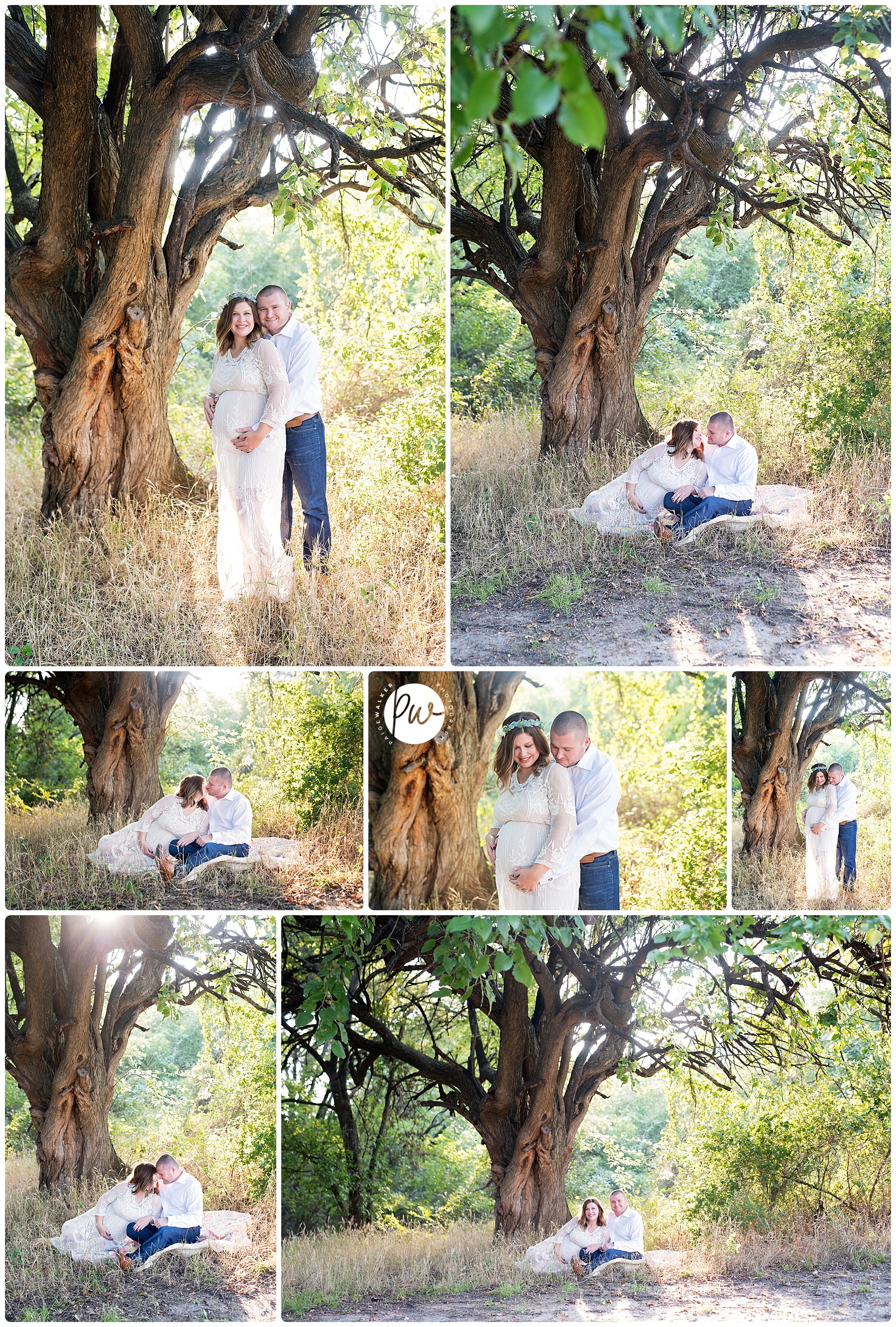 pregnant mom and dad by a big tree