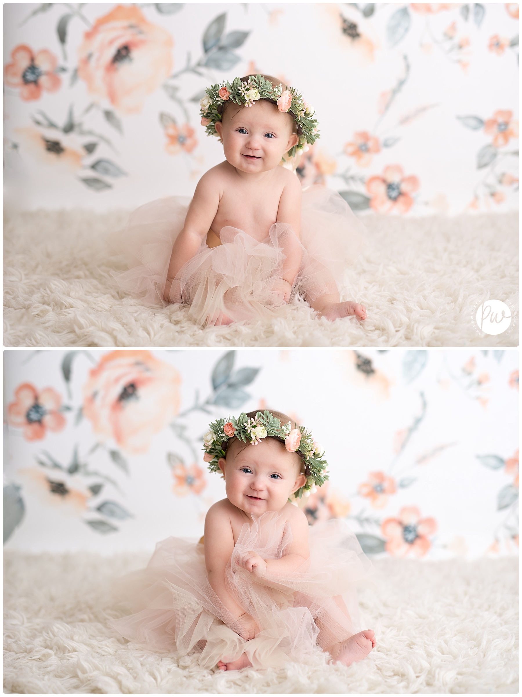 six month old girl with her flower crown