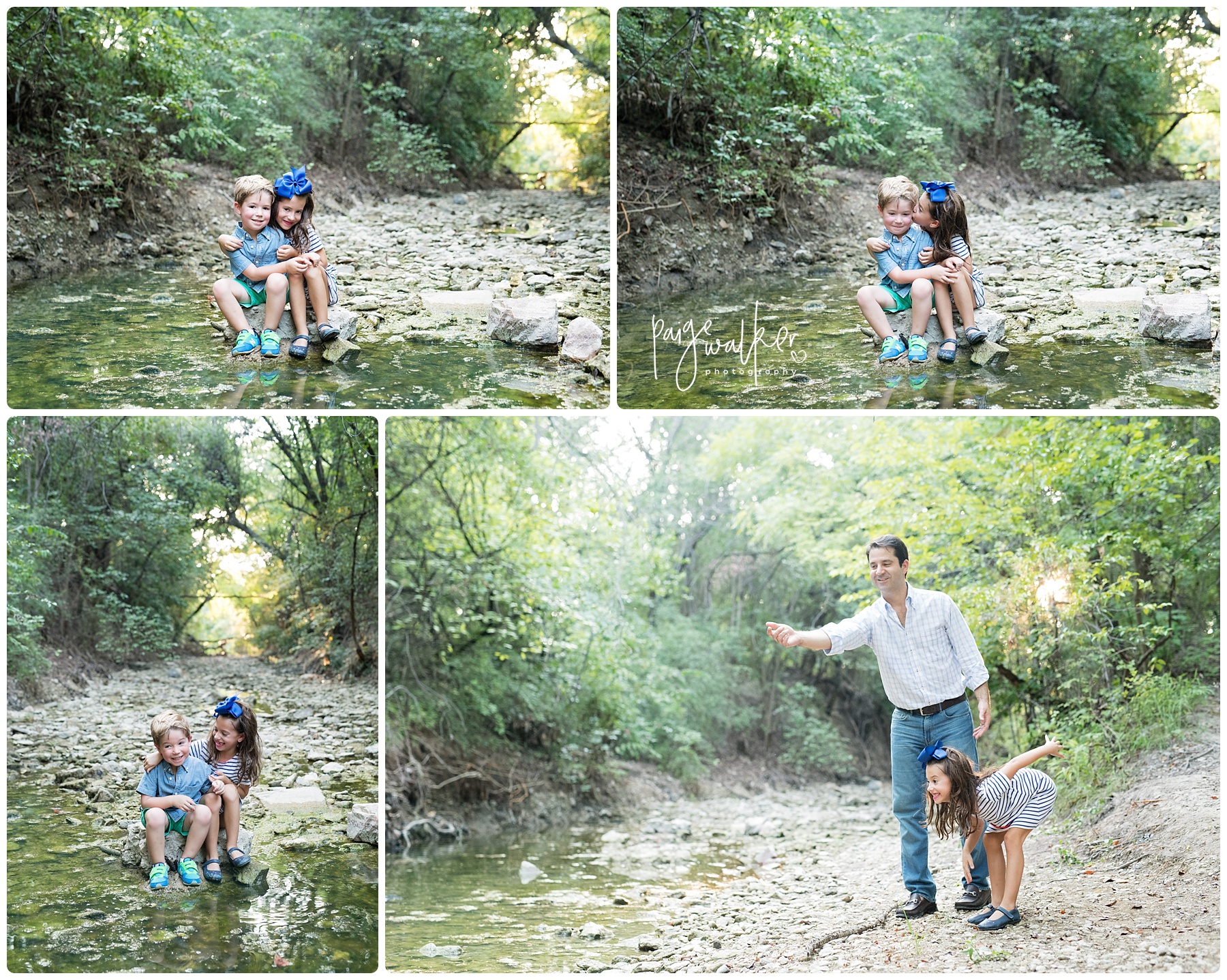 brother and sister sitting in a creek bed