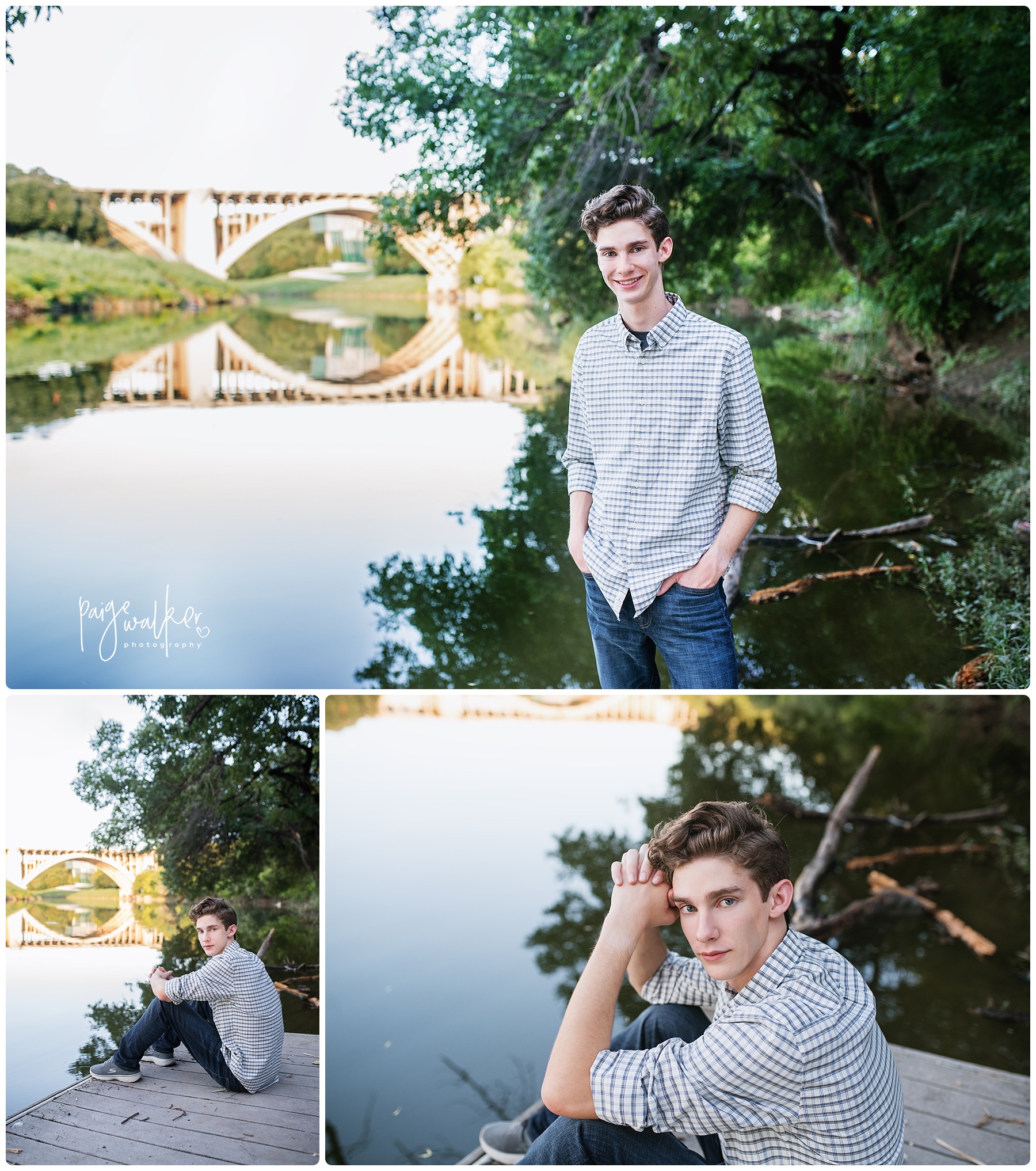 senior boy sitting on a dock