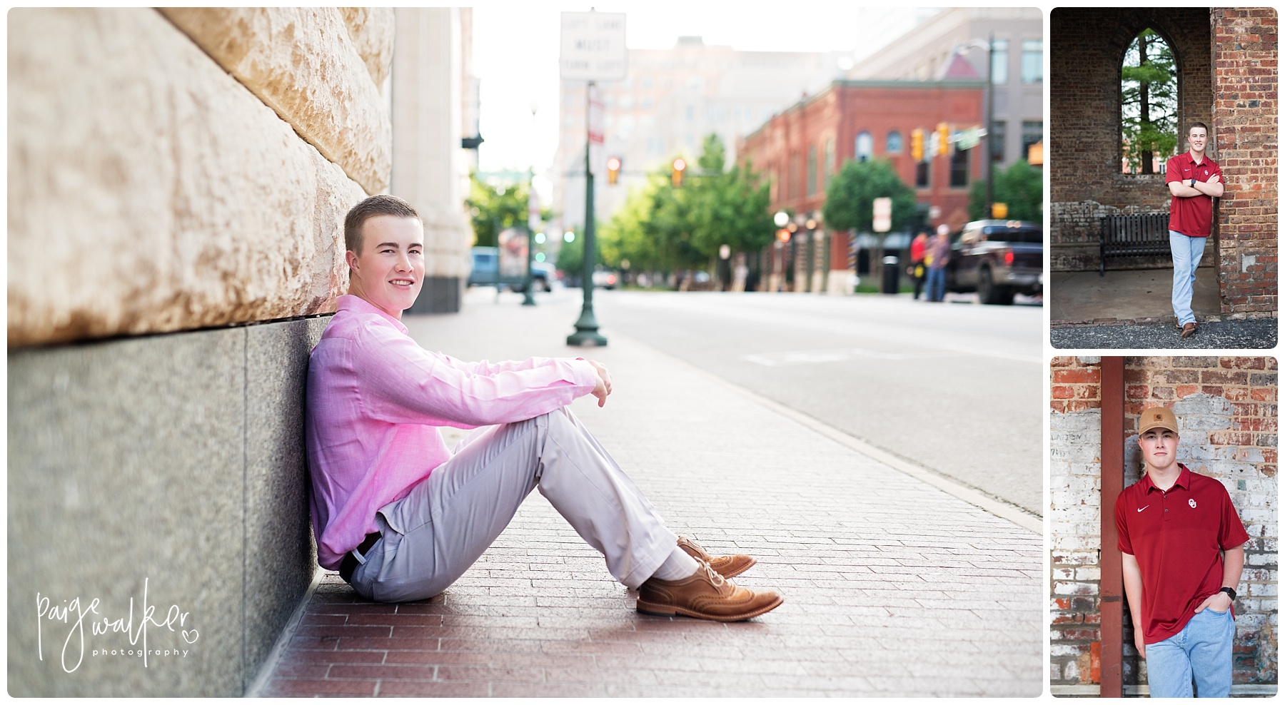 senior boy sitting in downtown