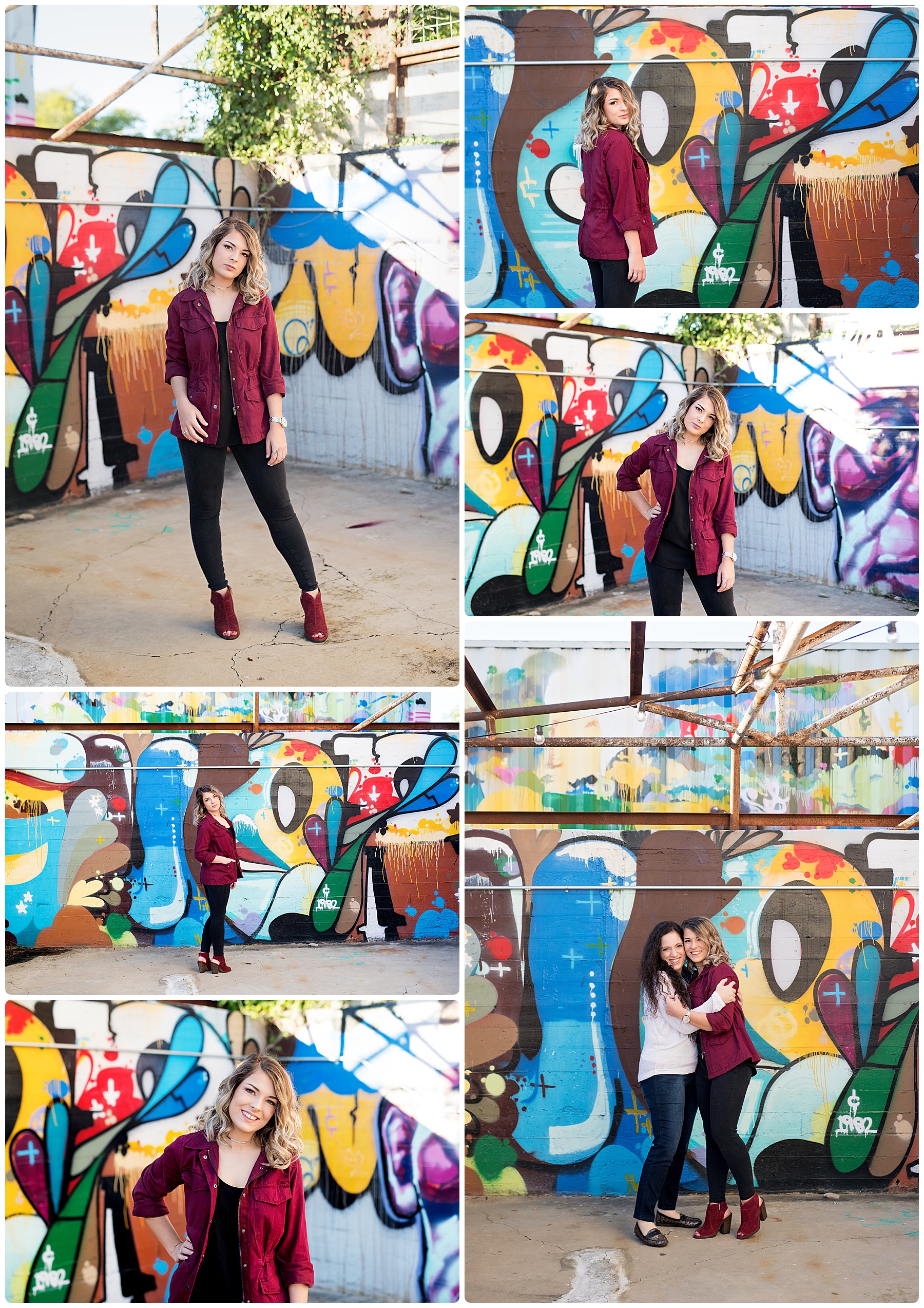 senior girl standing in front of graffiti