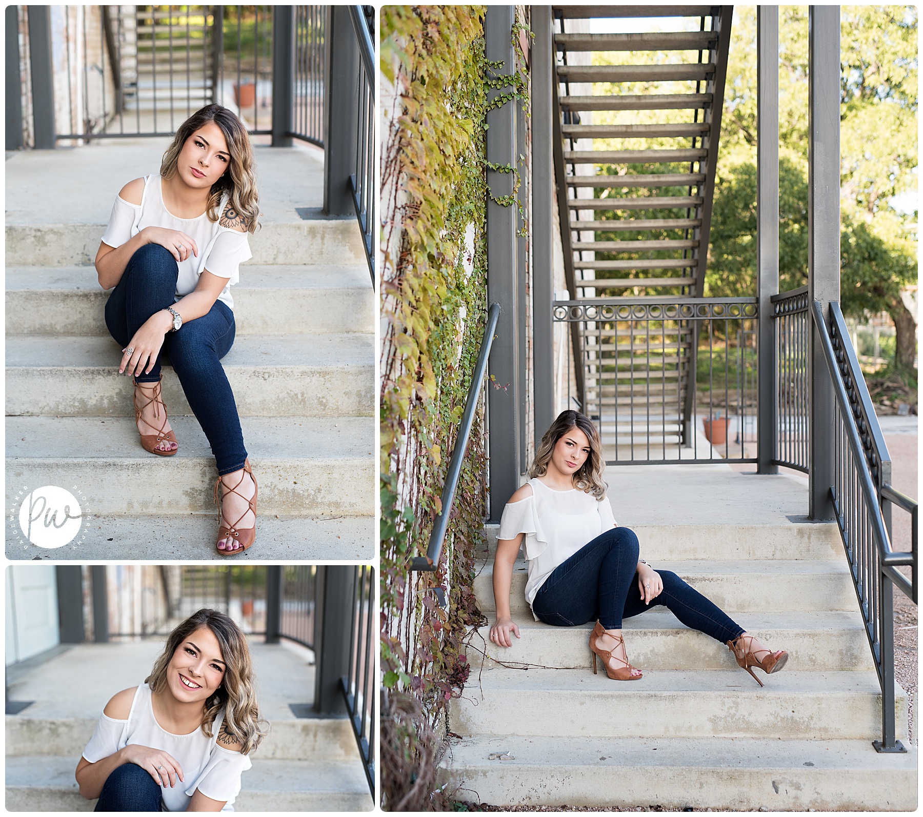 senior girl sitting on steps outside