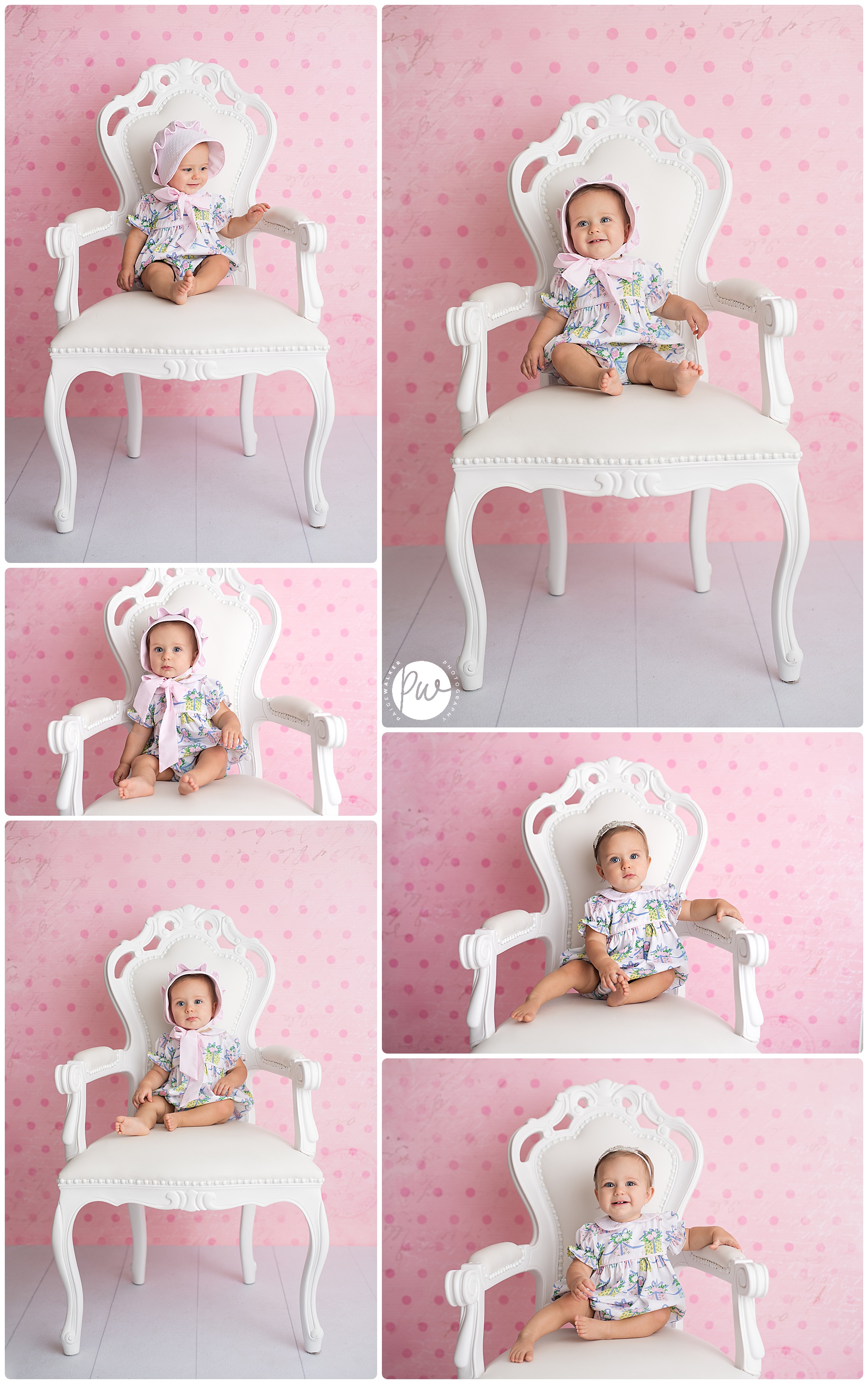 one year old girl sitting in a big chair